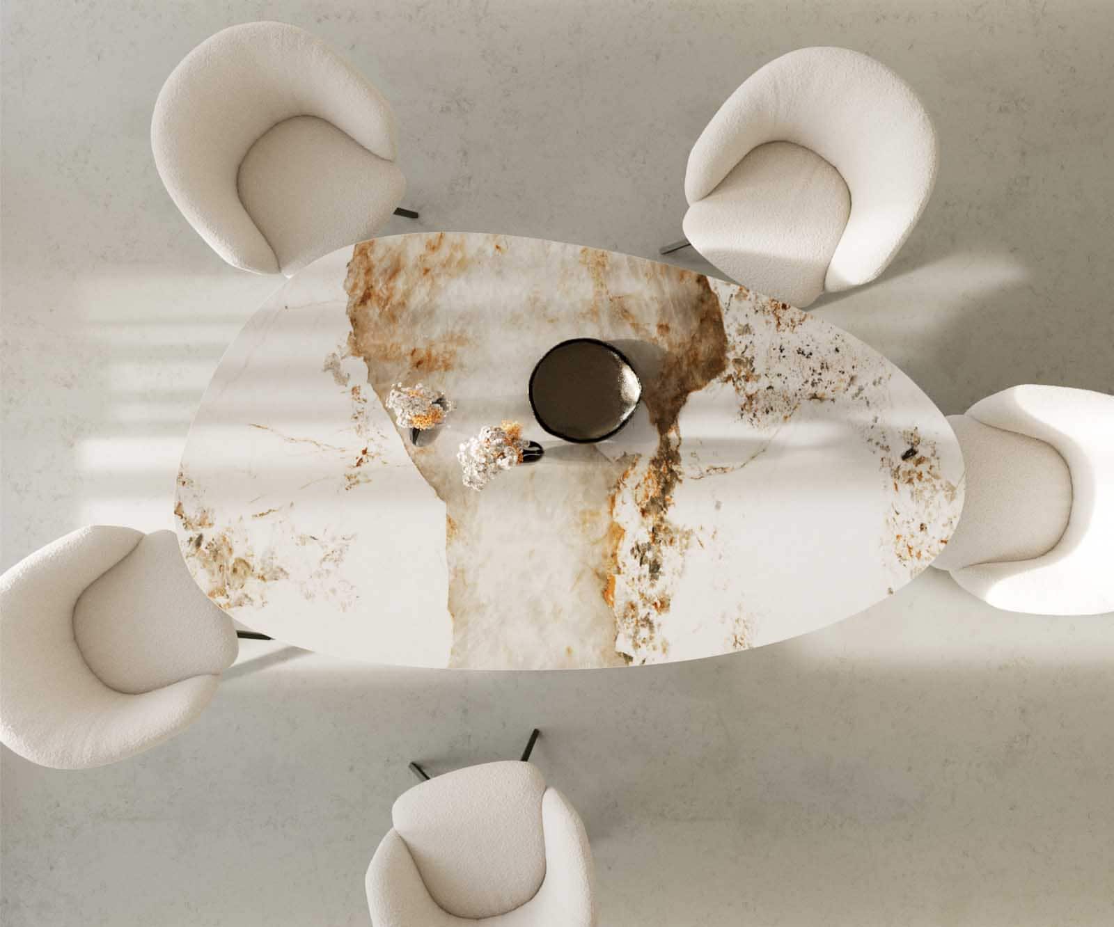 Table à manger Edge Oval 220x120 Céramique Minas Melange Blanc-Beige Pilier Métal Effet Titane 5 Table à manger Edge Oval 220x120 Céramique Minas Melange Blanc-Beige Pilier Métal Effet Titane 5