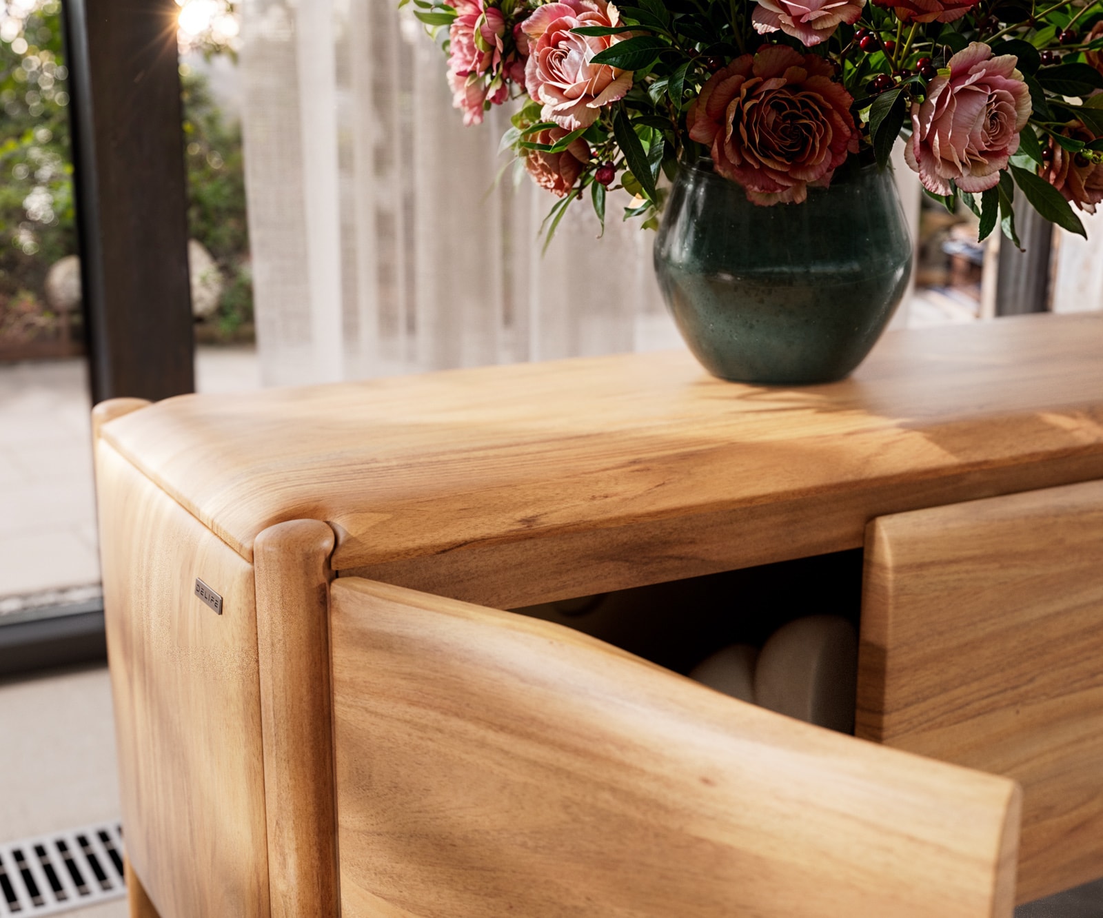 Meuble-TV Simcha 220 cm acacia naturel 4 portes 2 tiroirs 5