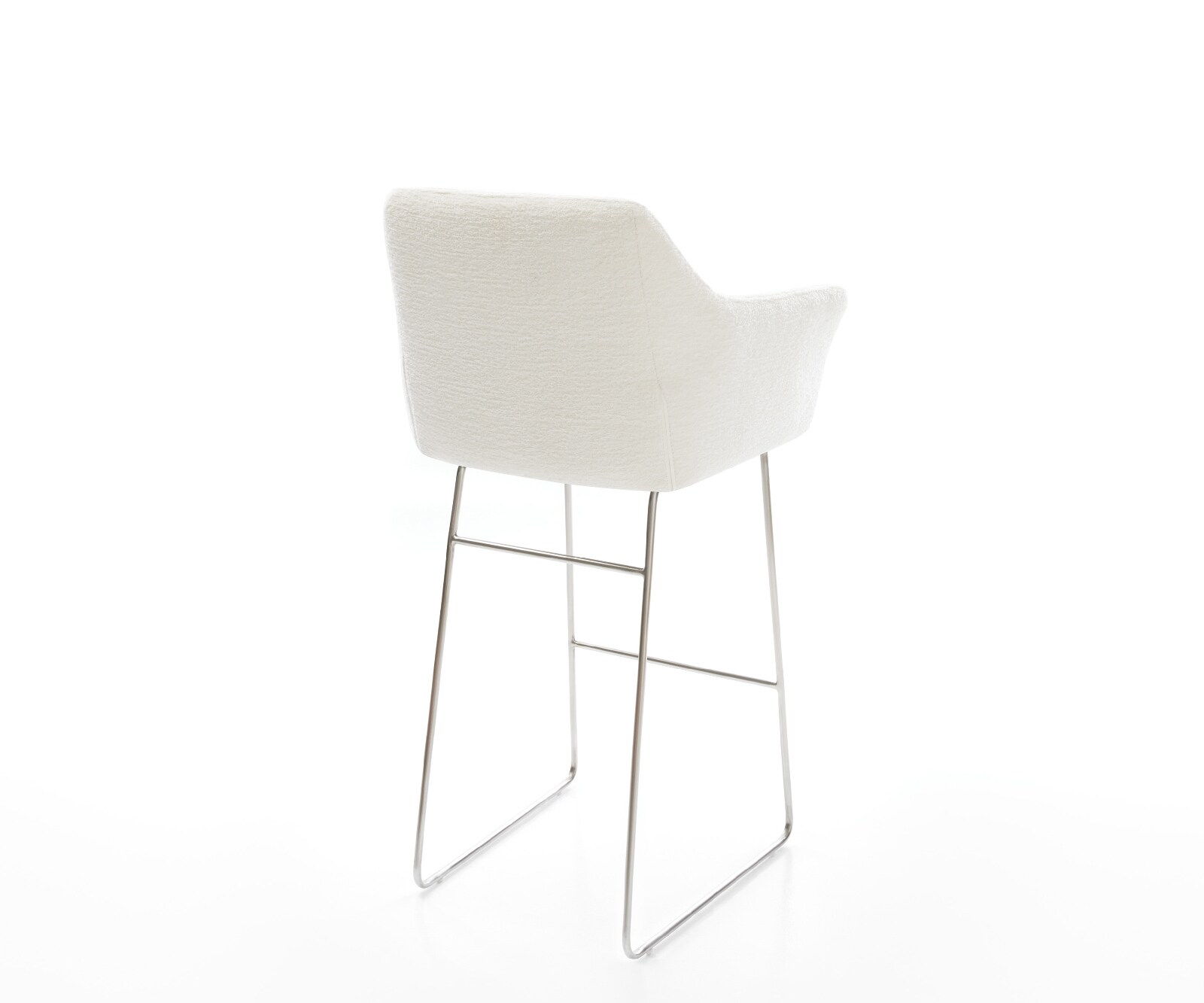 Chaise-de-bar Yulo-Flex Bouclé doux Beige Pied trapèze acier inoxydable Argent 5