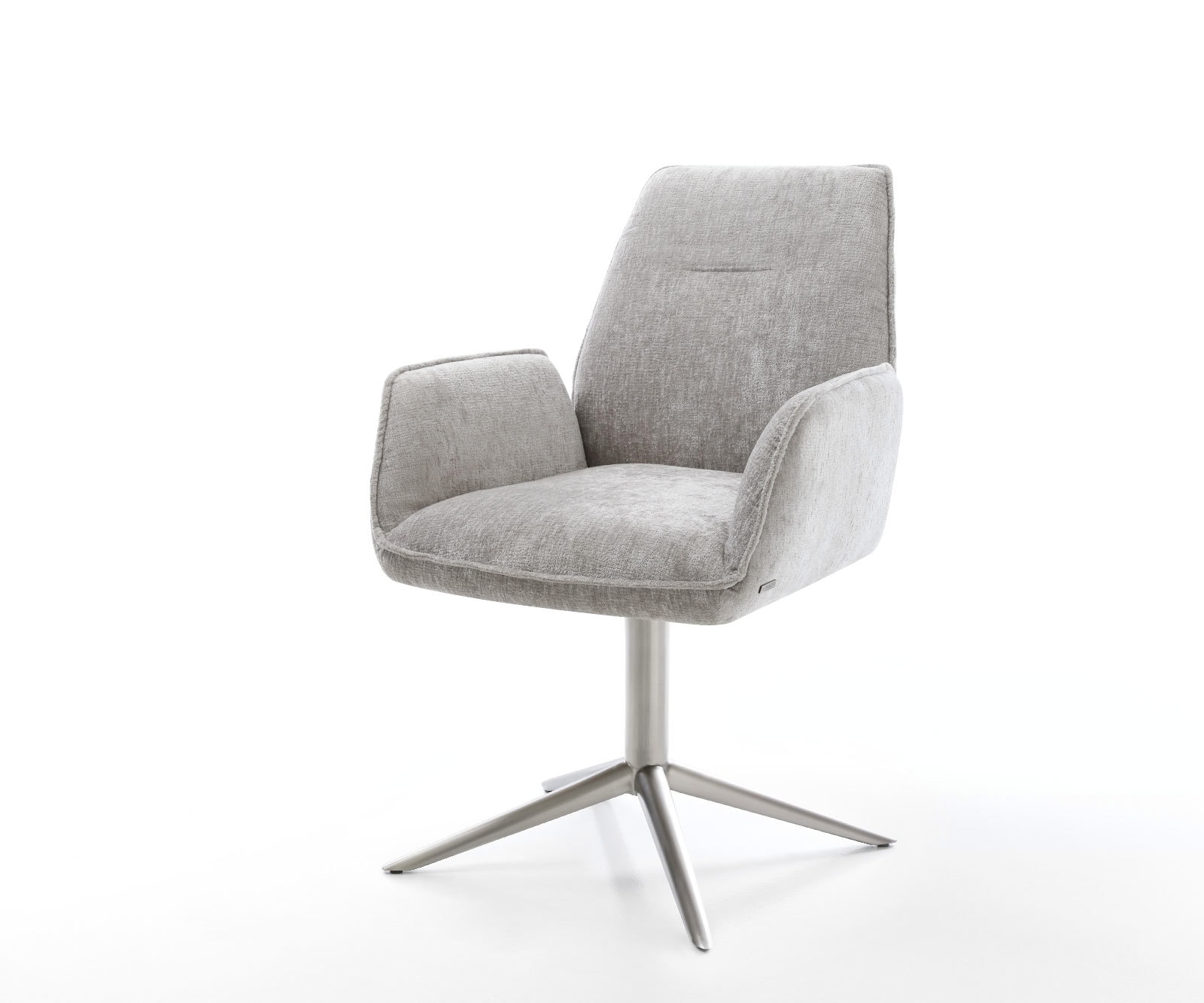 Chaise-pivotante Zoa-Flex chenille gris argenté pied de chaise 4 branches acier inoxydable brossé pivotement sur 360° fonction bascule ressorts ensachés 1