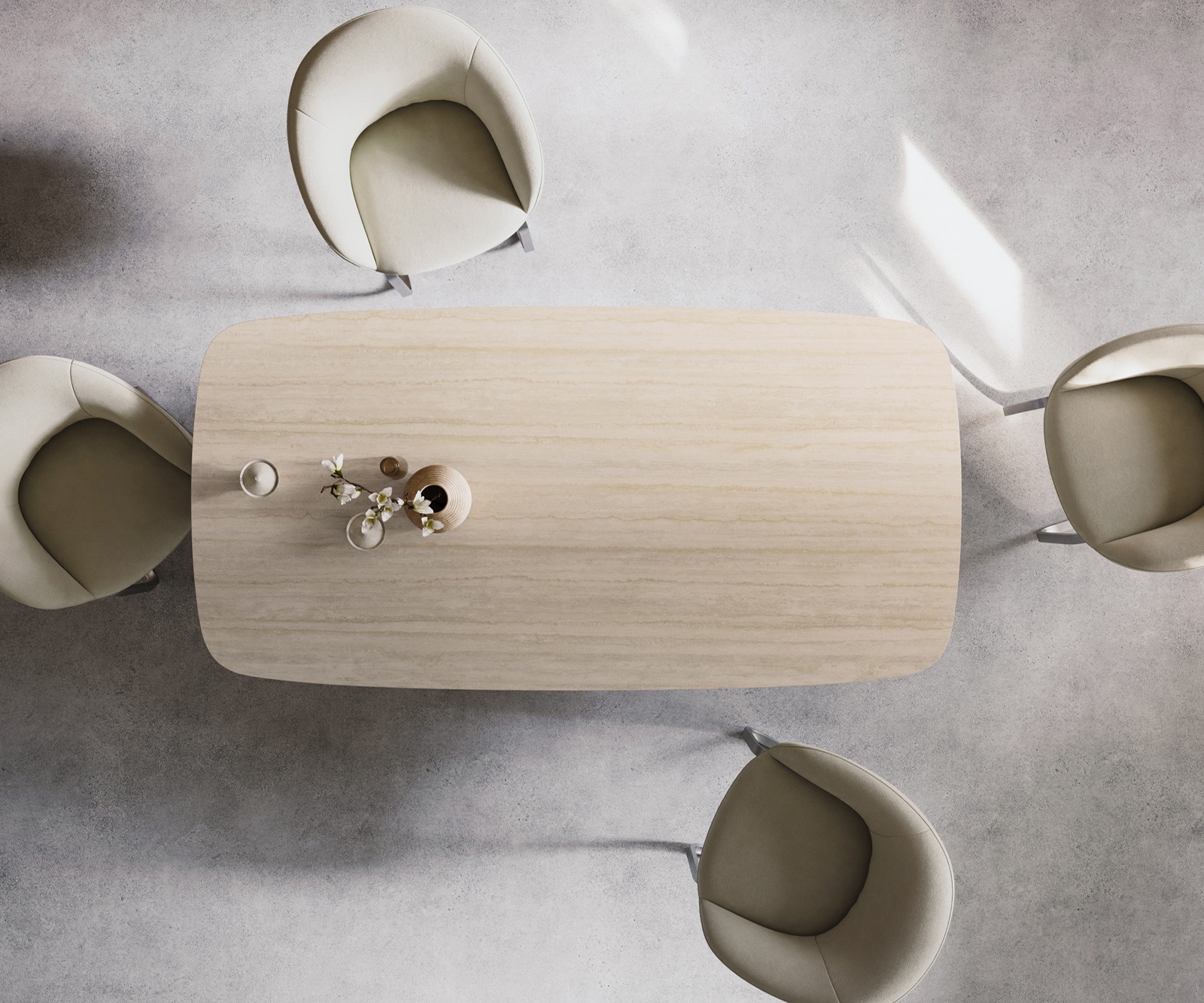 Table à manger Edge Boot 200x100 céramique Laminam® Travertino Bianco crème-blanc Troa acier inoxydable brossé 5