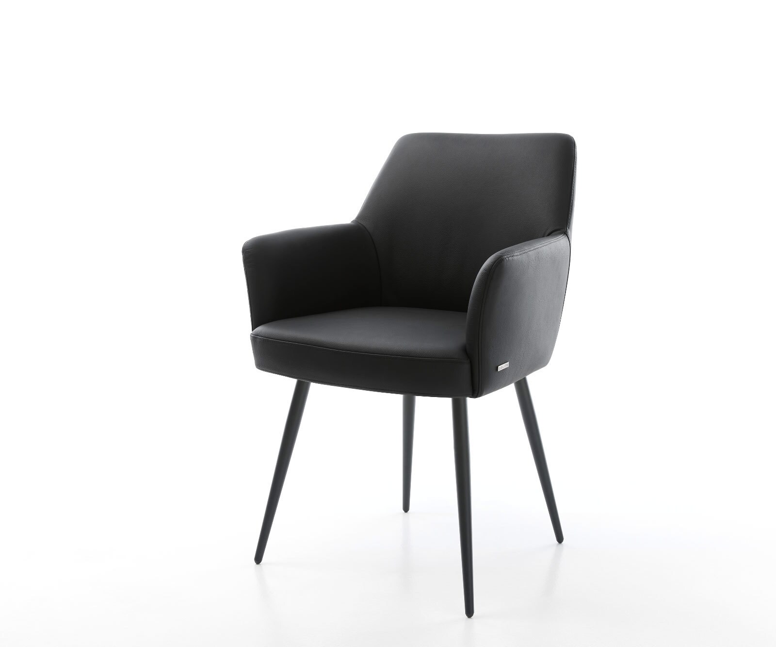 Chaise-de-salle-à-manger Xana-Flex avec accoudoirs cuir de vache noir 4 pieds coniques noir ressorts ensachés 1