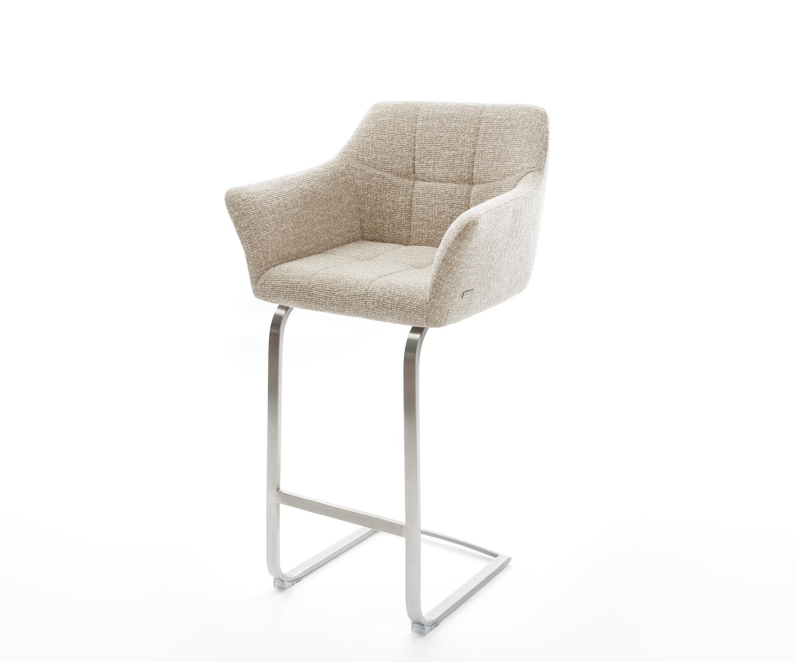 Chaise-de-bar Yulo-Flex Tissu tissé doux Beige Pied cantilever acier inoxydable Argent