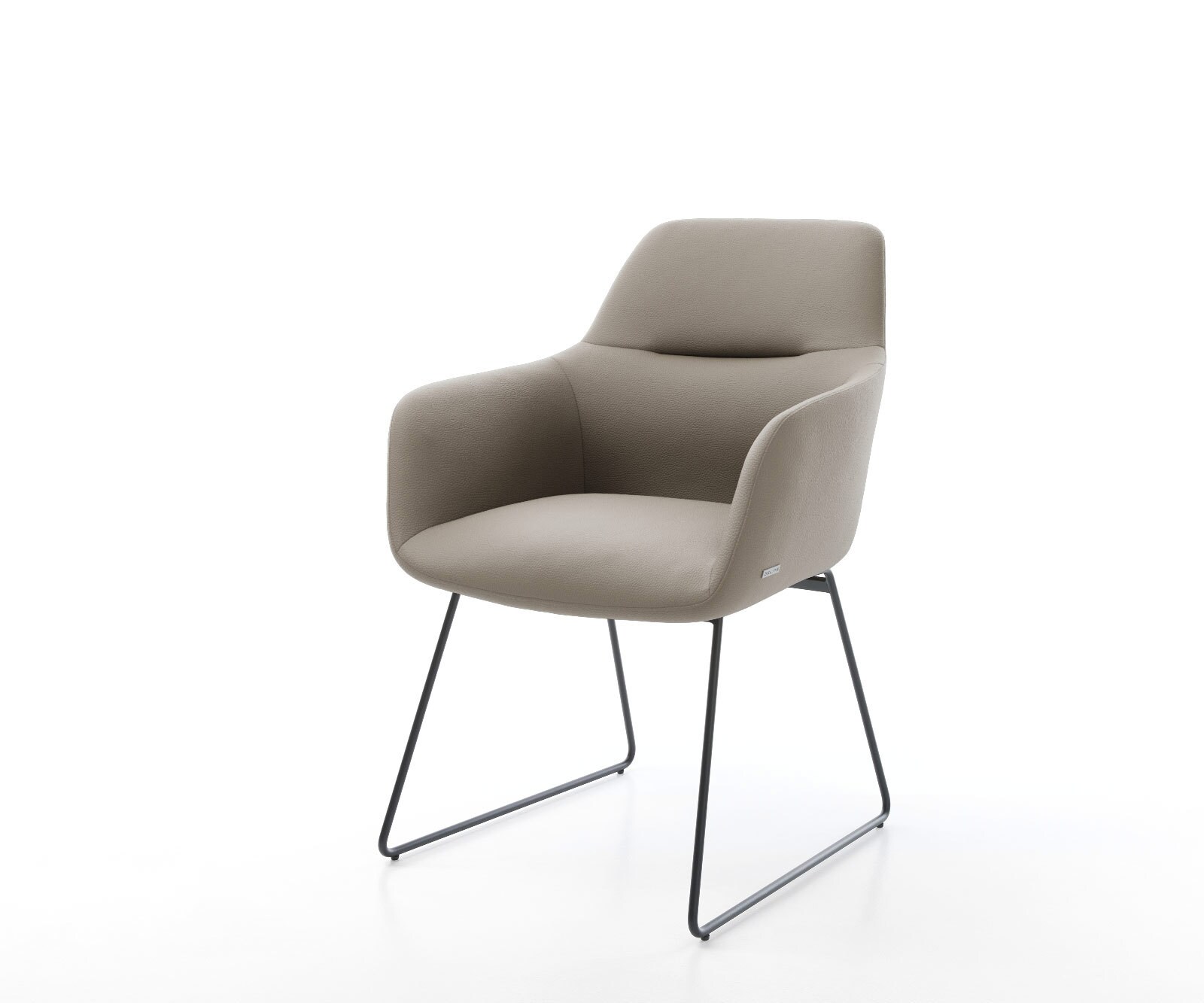 Chaise-de-salle-à-manger Pejo-Flex cuir de vache couleur boue pied trapèze noir ressorts ensachés 1