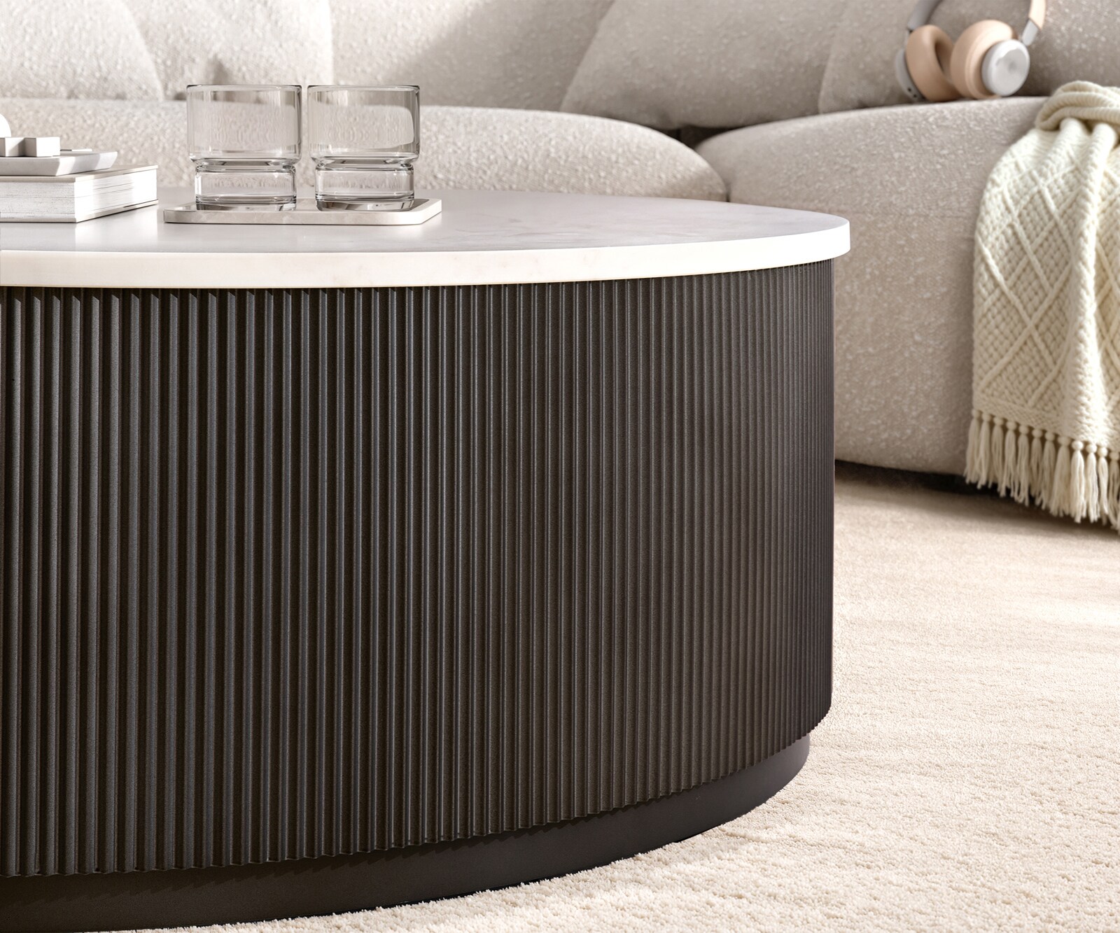 Table-basse Fiorano 90x90 cm Marbre blanc Métal noir antique 3