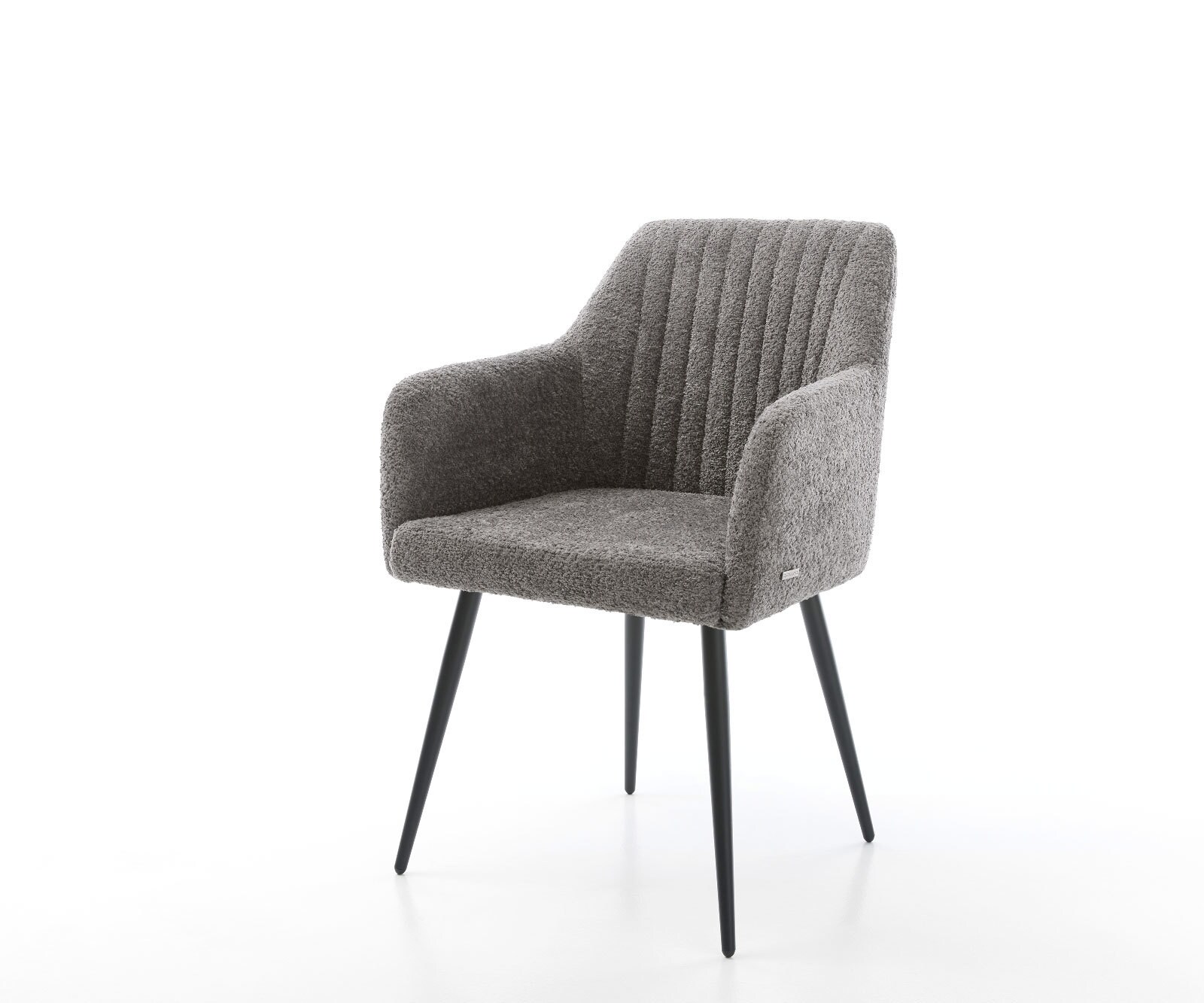 Chaise-de-salle-à-manger Greg-Flex bouclé gris 4 pieds coniques noir ressorts ensachés