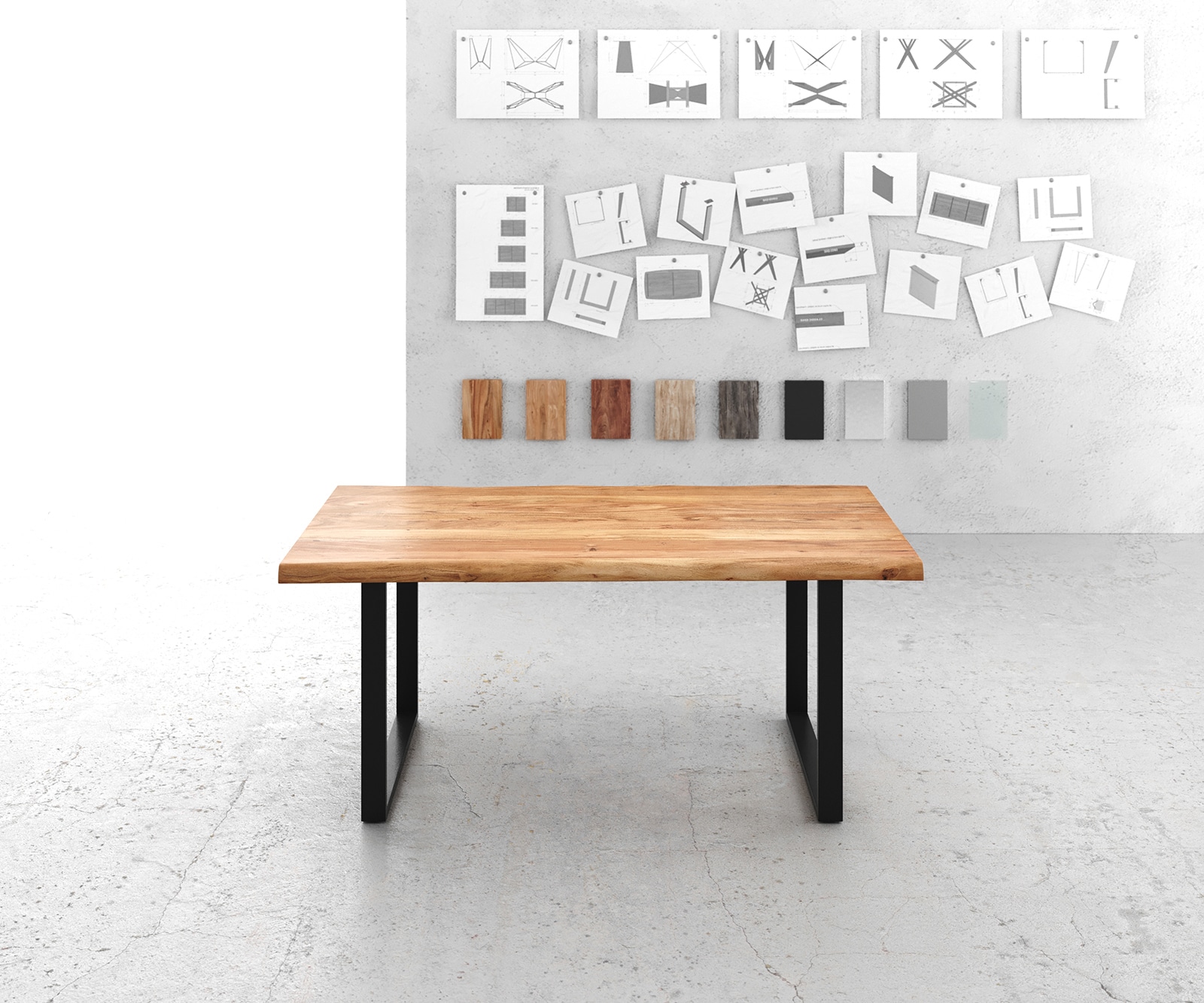 Table à manger Edge 180x90 XL acacia naturel cadre traîneau noir Live-Edge 1 Table à manger Edge 180x90 XL acacia naturel cadre traîneau noir Live-Edge 1