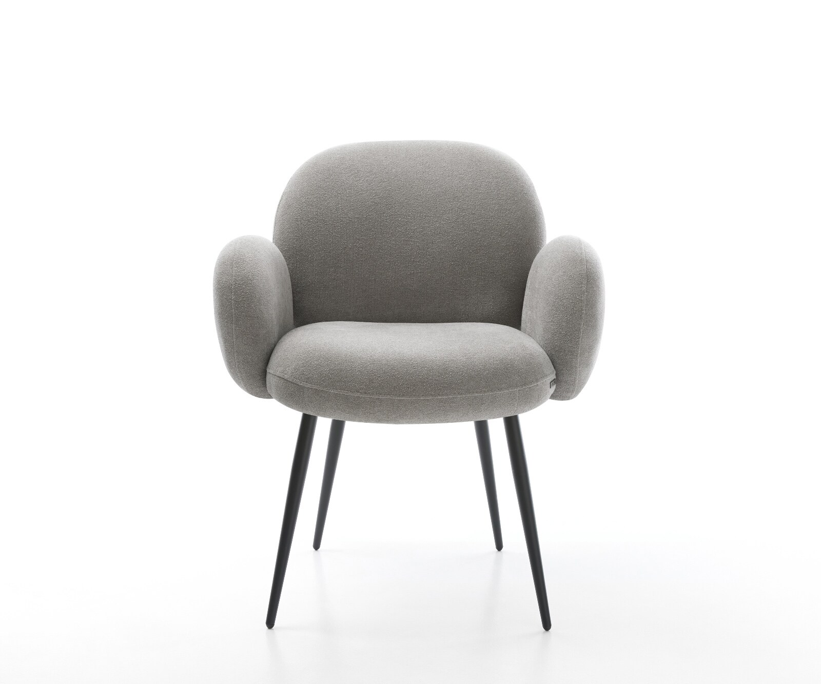 Chaise-de-salle-à-manger Nube-Flex avec accoudoirs tissu structuré doux gris 4 pieds coniques noir resorts ensachés 2