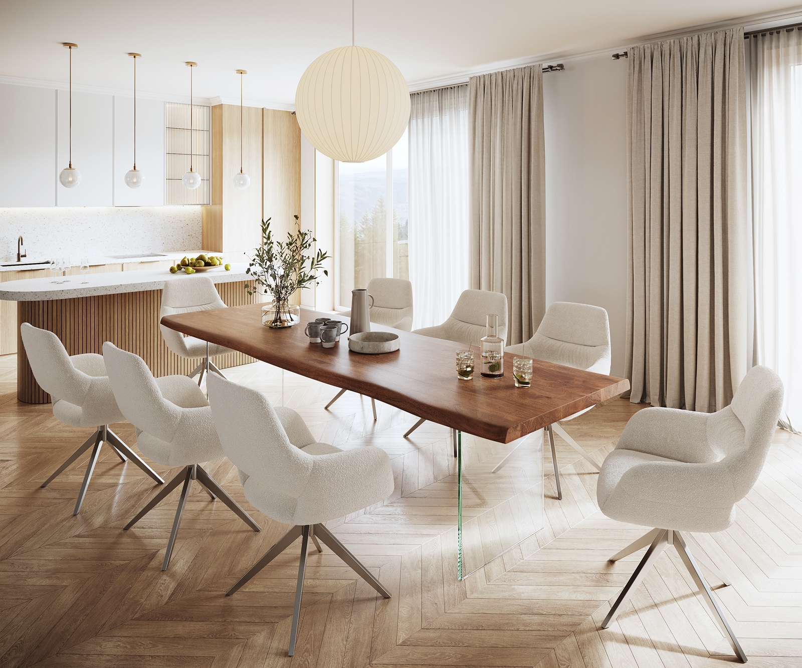 Table à manger Edge 300x100 XL acacia marron verre Live-Edge 5