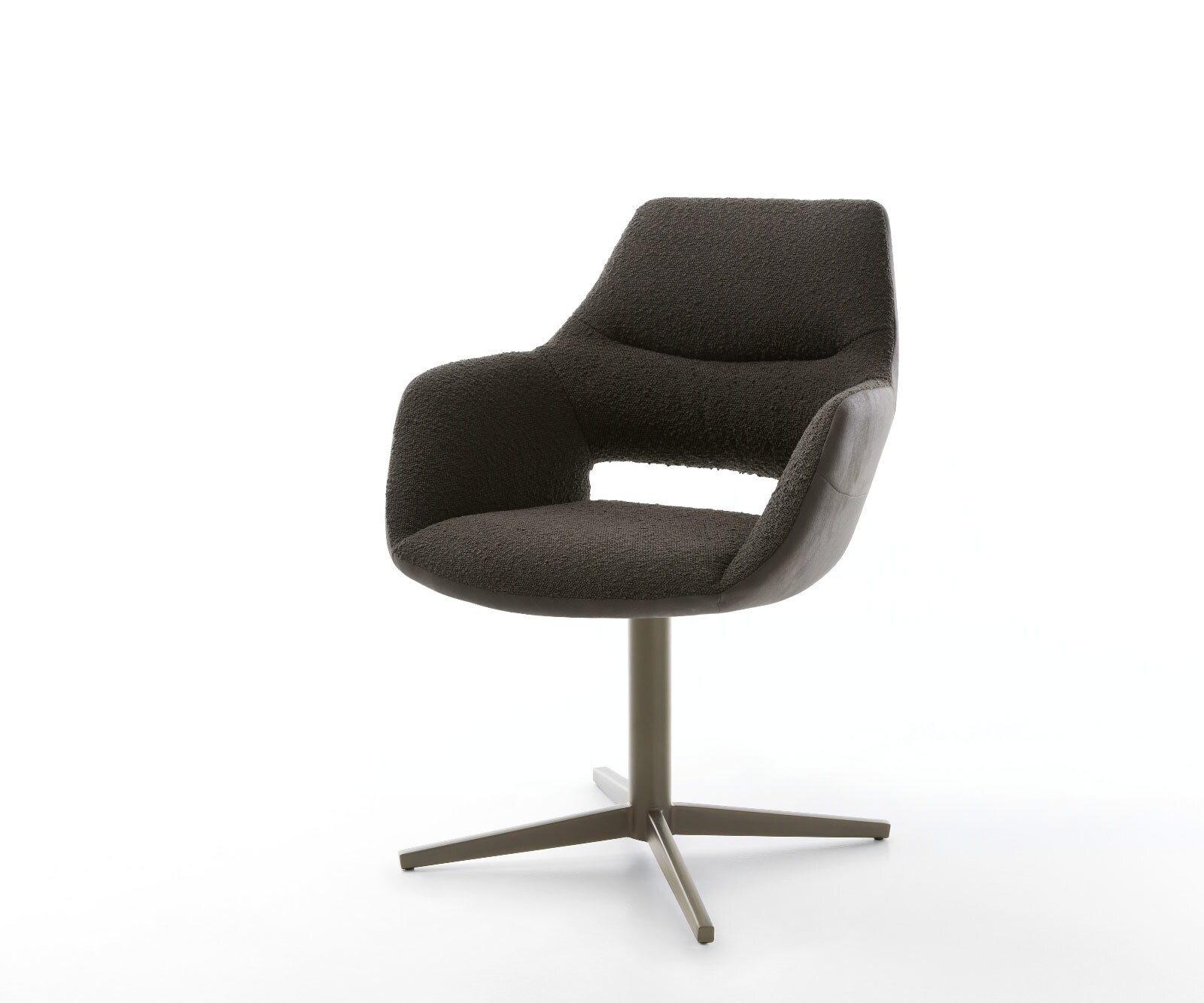 Chaise-pivotante Yago-Flex avec accoudoirs tissu mixte noir pied de chaise 4 branches aspect titane pivotement sur 360° ressorts ensachés