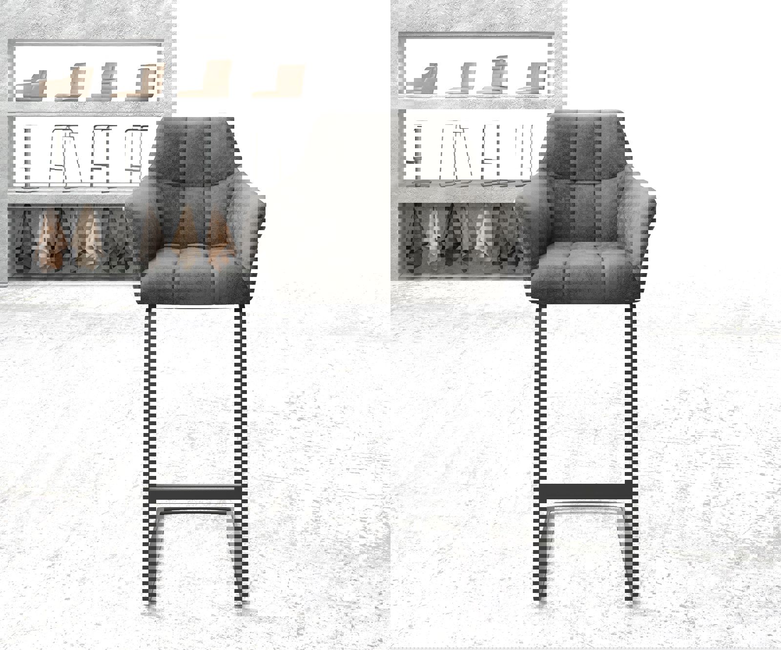 Chaise-de-bar Yulo-Flex vintage gris cantilever plat métal 1 Chaise-de-bar Yulo-Flex vintage gris cantilever plat métal 1