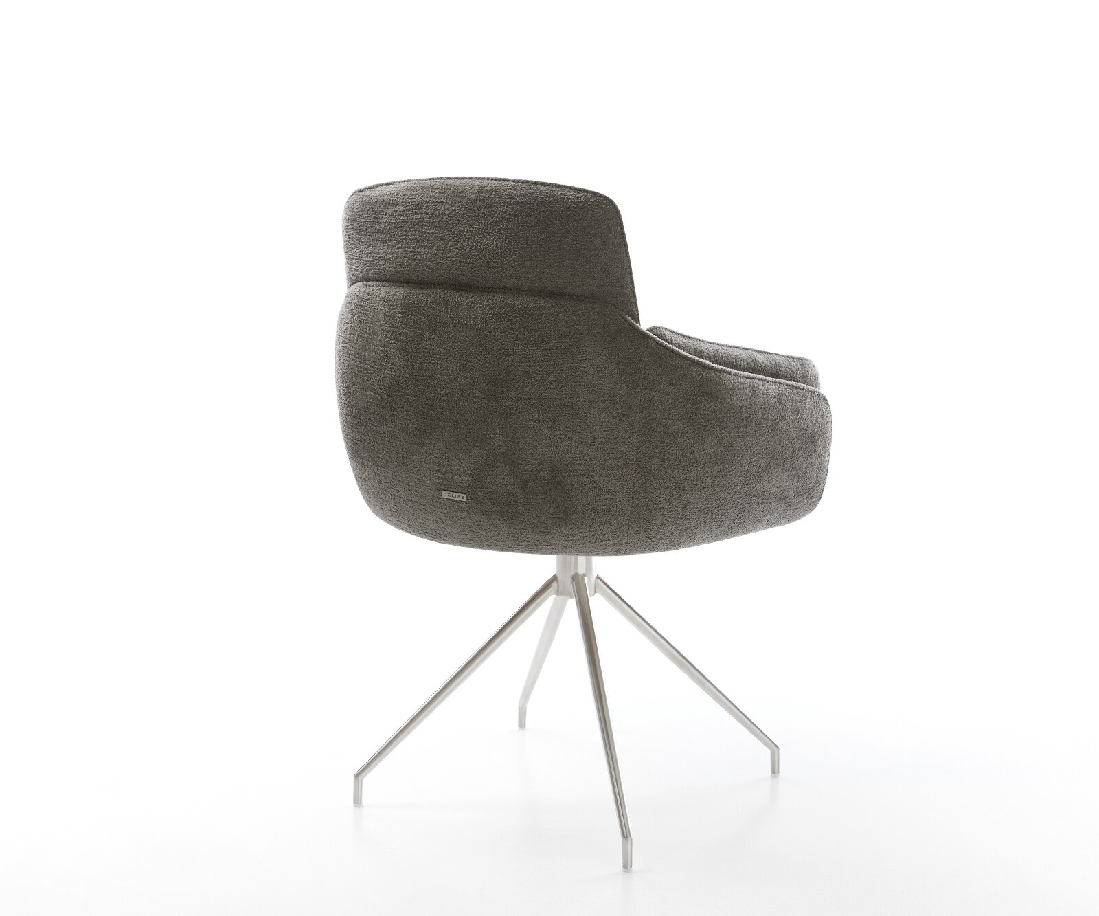 Chaise-de-salle-à-manger Luan-Flex avec accoudoirs bouclé doux couleur boue pied croisé conique acier inoxydable 4