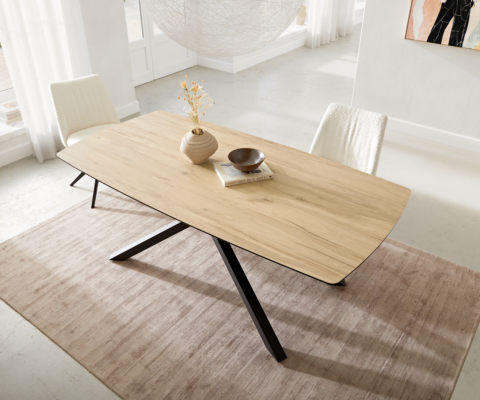 Table à manger Edge en forme de bateau 200x100 céramique Laminam® Sabbia couleur chêne cadre croisé rectangulaire noir 5 Table à manger Edge en forme de bateau 200x100 céramique Laminam® Sabbia couleur chêne cadre croisé rectangulaire noir 5