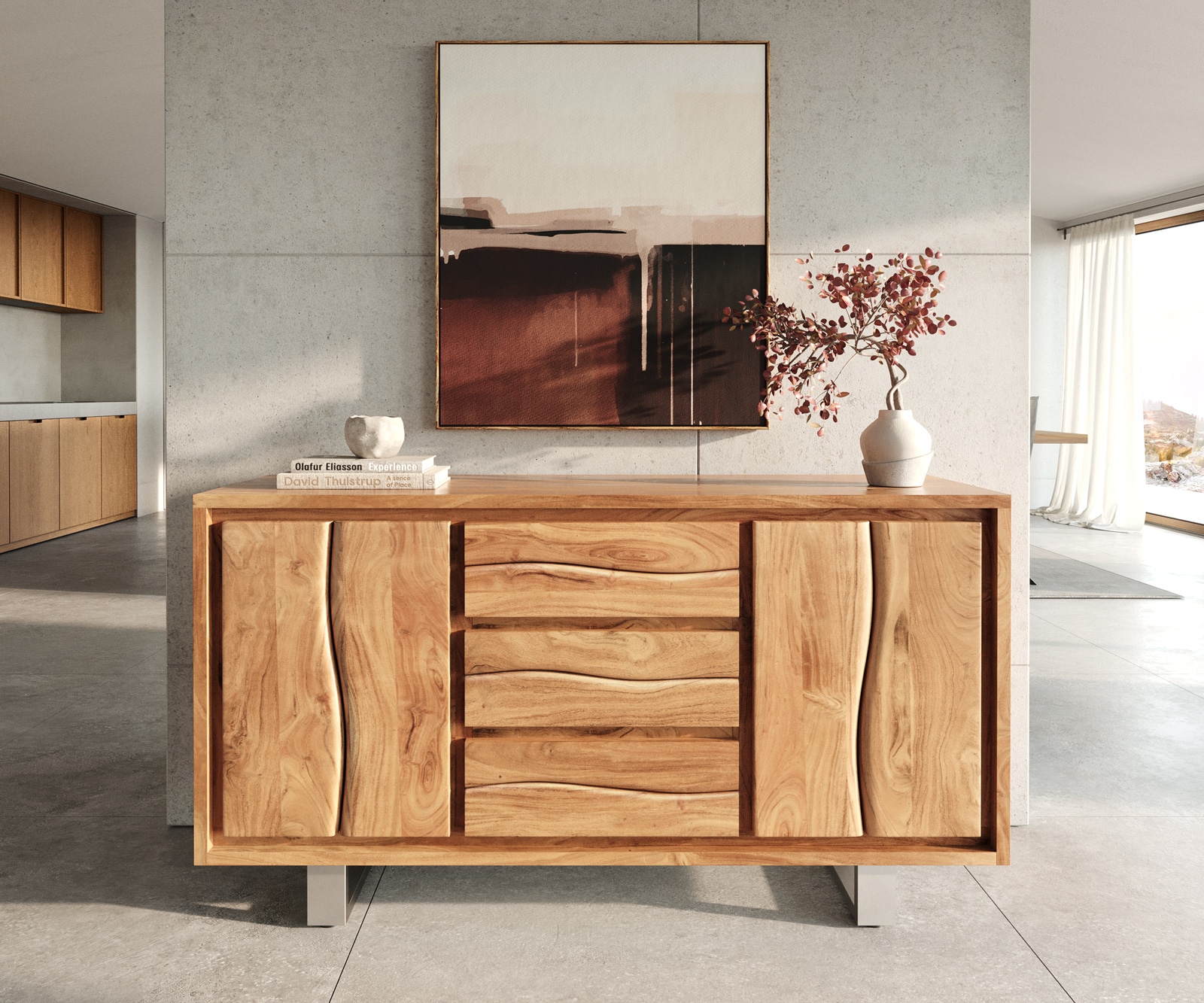Commode Live-Edge 147 cm acacia nature 3 tiroirs 2 portes 1 Commode Live-Edge 147 cm acacia nature 3 tiroirs 2 portes 1