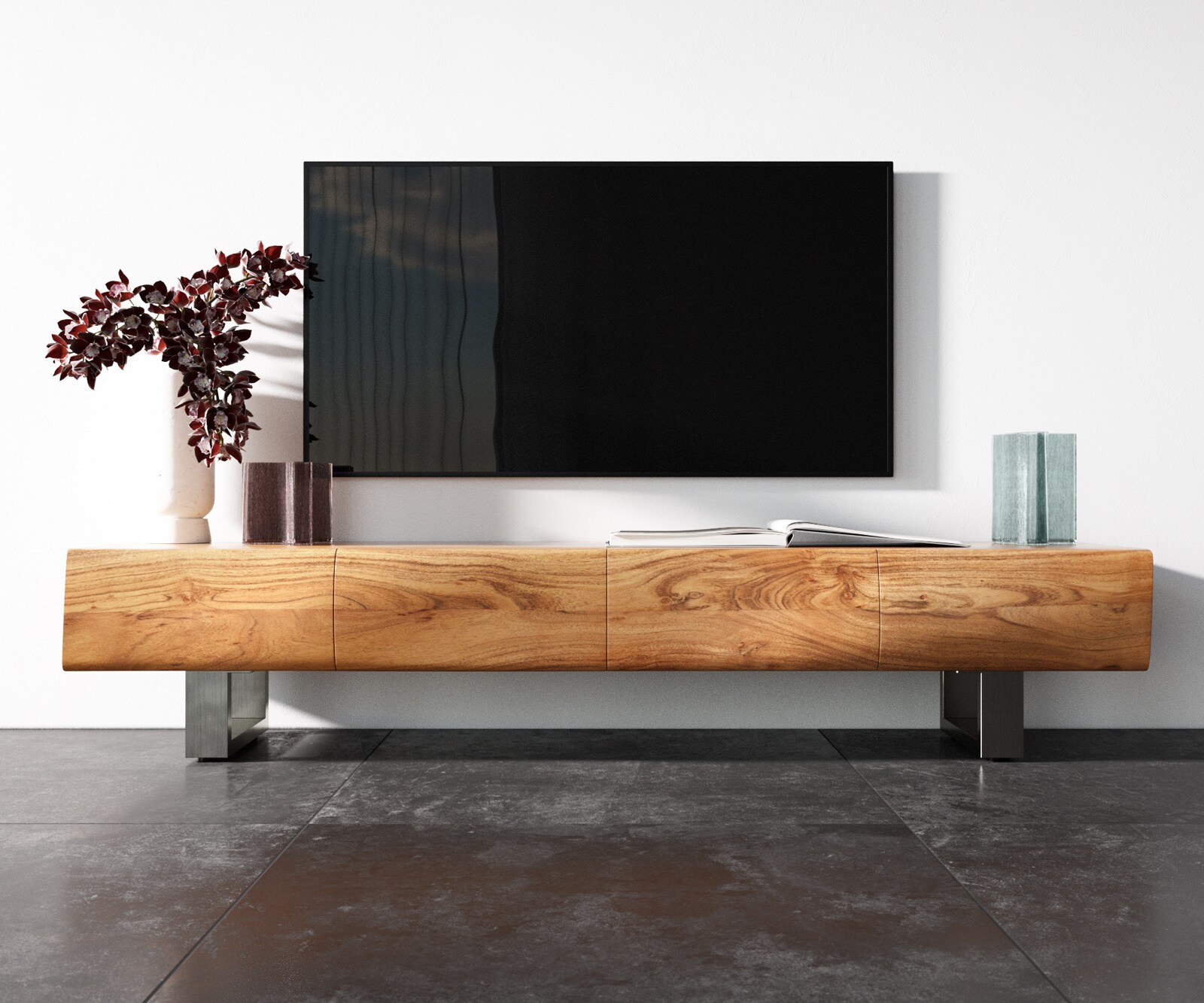 Meuble - TV New Live-Edge 175 cm acacia naturel 4 portes patin inox brossé 3