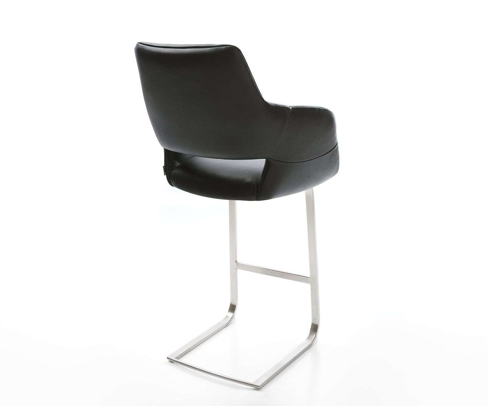Chaise-de-bar Yago-Flex cuir véritable noir piétement luge plat acier inoxydable ressorts ensachés 4
