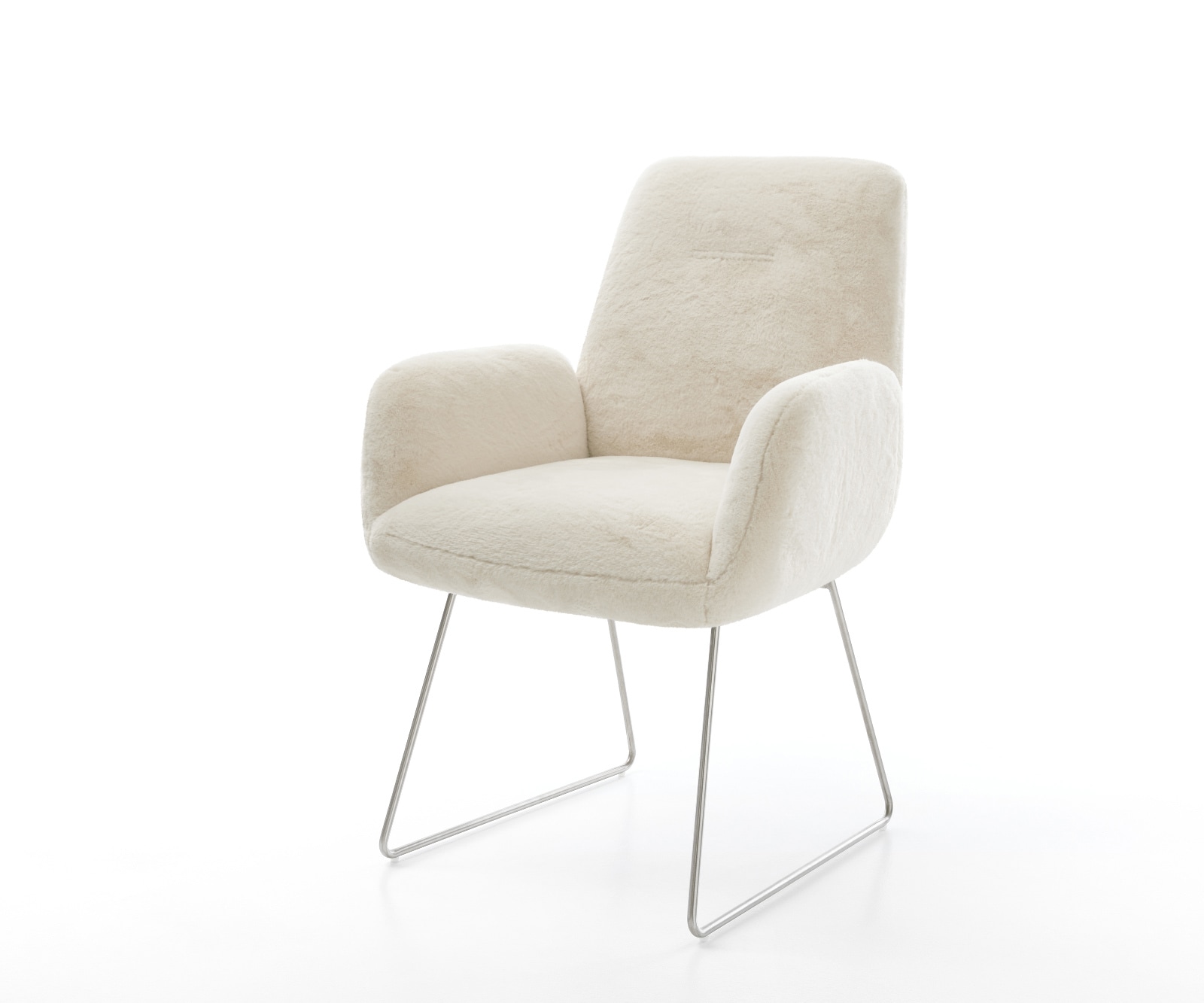 Chaise-de-salle-à-manger Zoa-Flex peluche crème-blanc pied trapèze acier inoxydable resorts ensachés 1