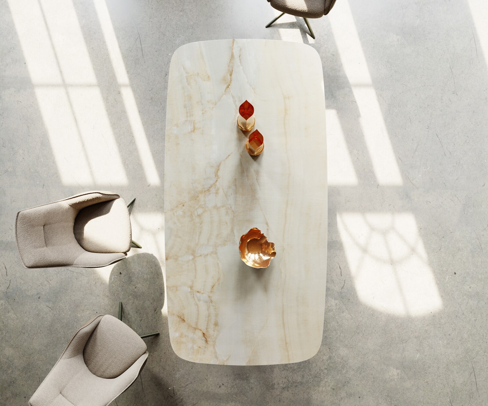 Table à manger Edge Boot 240x120 céramique Iris FMG Onice Oro Cono métallique doré 4
