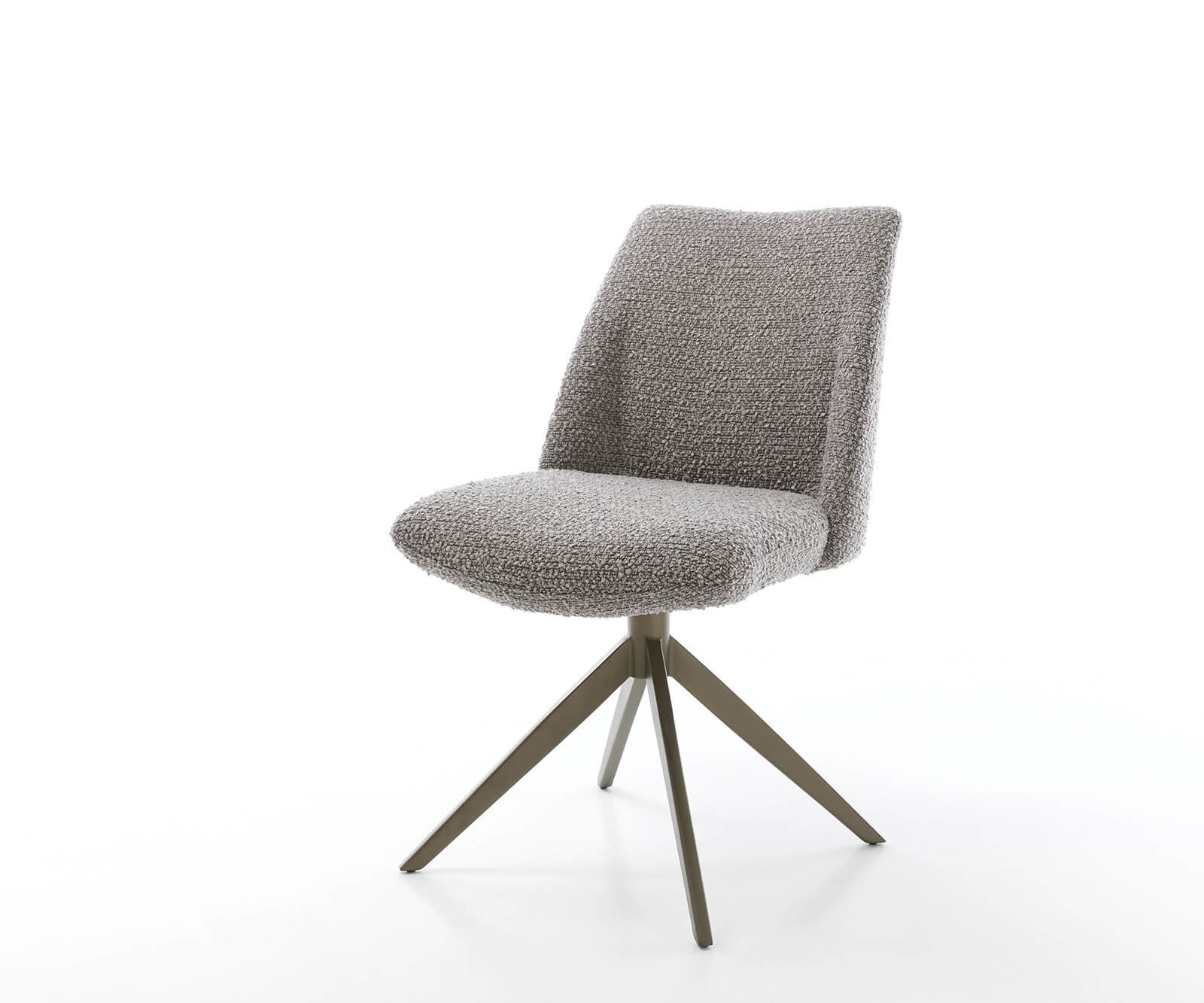 Chaise-pivotante Elso-Flex bouclé gris argenté pied croisé large aspect titane pivotement sur 360° ressorts ensachés
