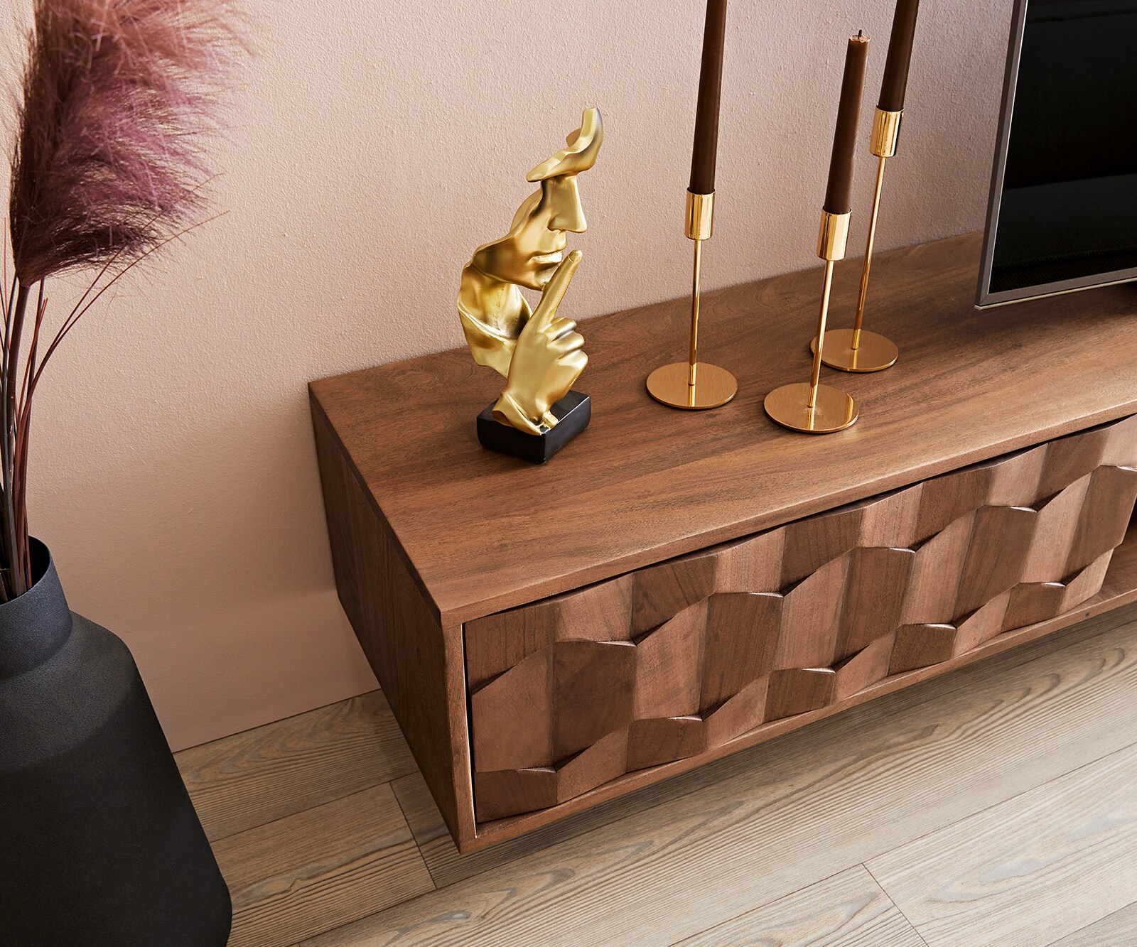 Buffet bas Fevo 200 cm acacia marron 2 portes flottant 4 Buffet bas Fevo 200 cm acacia marron 2 portes flottant 4