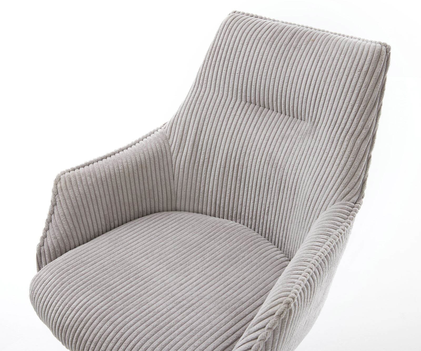 Chaise-pivotante Alja-Flex avec accoudoirs côtelé gris argenté pied croisé large aspect titane pivotement sur 360° ressorts ensachés 4