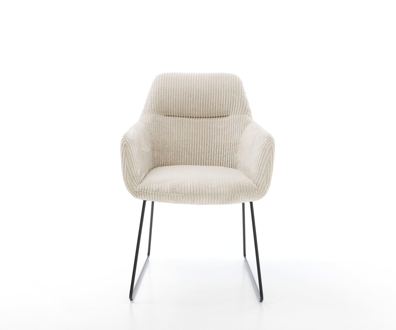 Chaise-de-salle-à-manger Pejo-Flex côtelé beige vintage pied trapèze noir ressorts ensachés 1