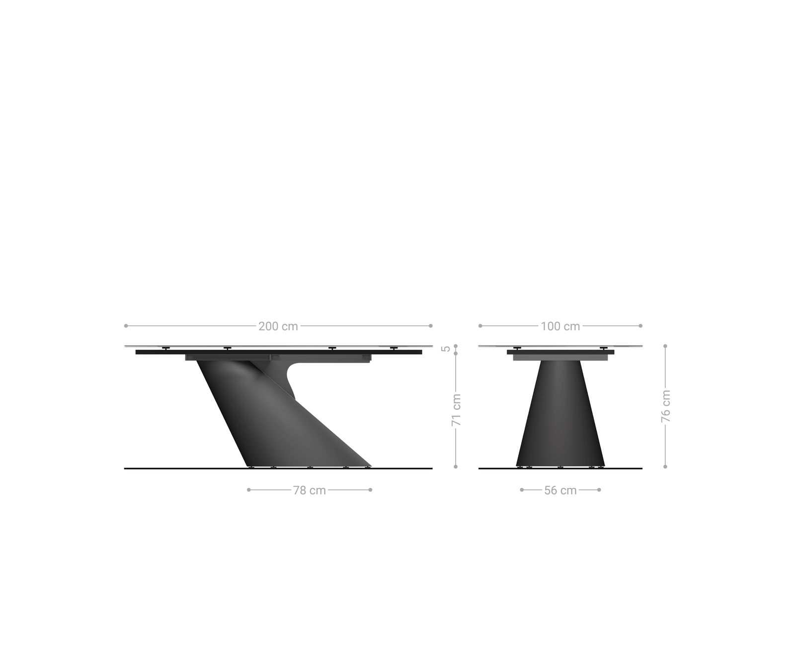 Table à manger Edge bateau 200x100 cm céramique béton gris Cono métal argenté 9