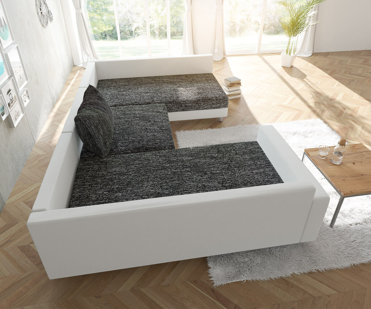 Canapé panoramqiue Clovis blanc noir avec tabouret et accoudoirs  3