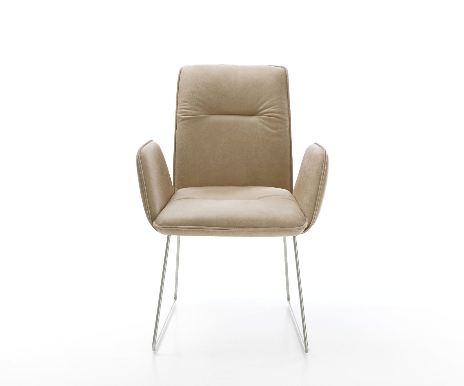 Chaise-de-salle-à-manger Vinja-Flex microvelours beige vintage pied trapèze acier inoxydable brossé 1 Chaise-de-salle-à-manger Vinja-Flex microvelours beige vintage pied trapèze acier inoxydable brossé 1