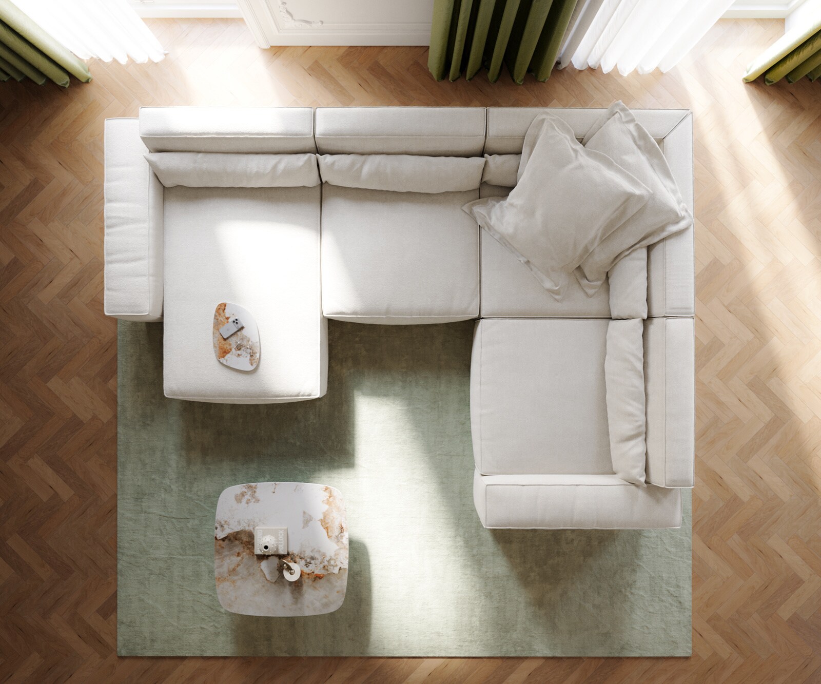 Canapé panoramique Sirpio XL 360x260 cm Tissu texturé doux Beige Méridienne modulable 6