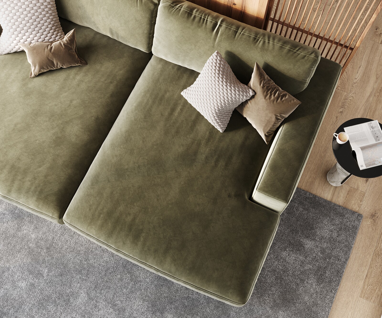 Grand-canapé Cubico 290x170 cm velours olive 3