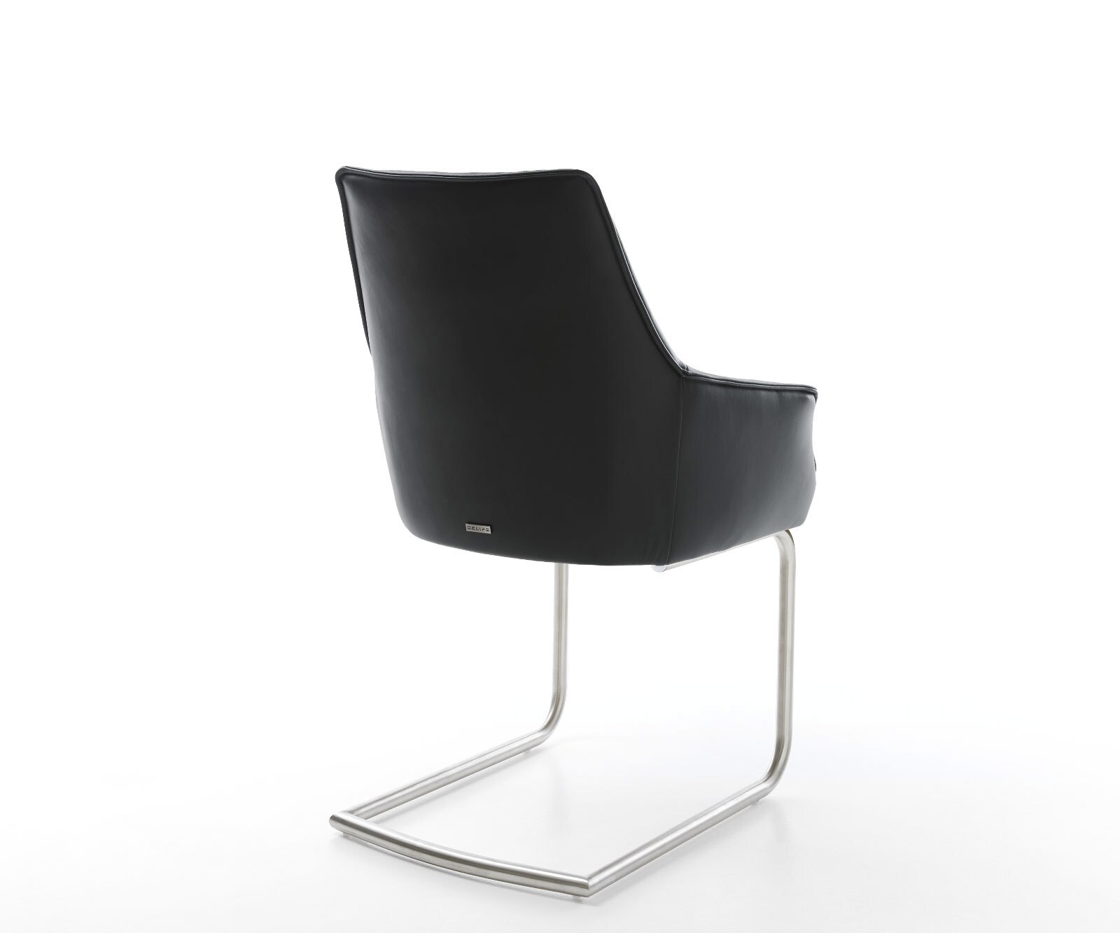 Cantilever Alja-Flex avec accoudoirs cuir de vache noir pied cantilever rond acier inoxydable brossé ressorts ensachés 4 Cantilever Alja-Flex avec accoudoirs cuir de vache noir pied cantilever rond acier inoxydable brossé ressorts ensachés 4