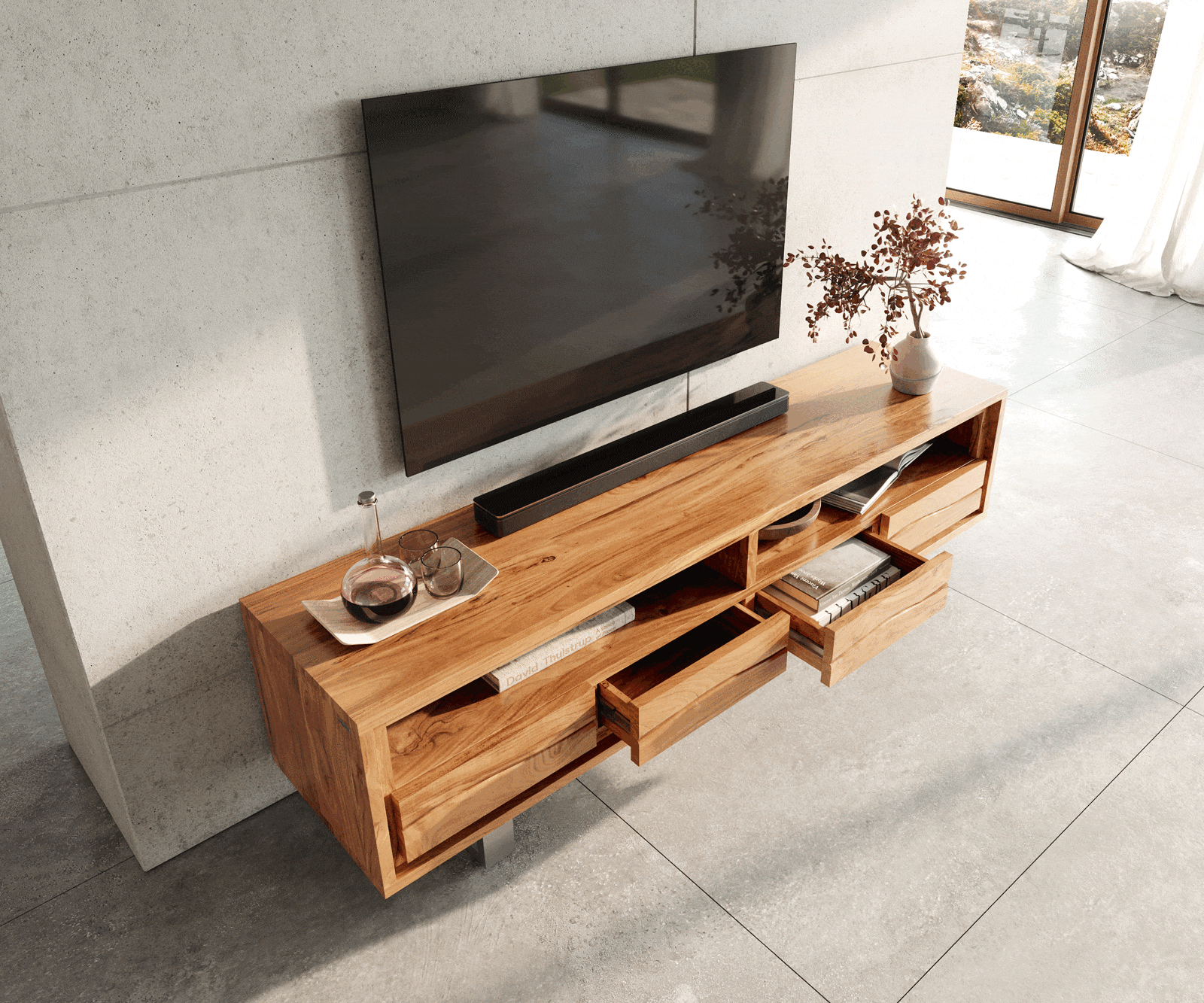 Meuble-TV Live-Edge 190 cm acacia nature 4 tiroirs 3 Meuble-TV Live-Edge 190 cm acacia nature 4 tiroirs 3