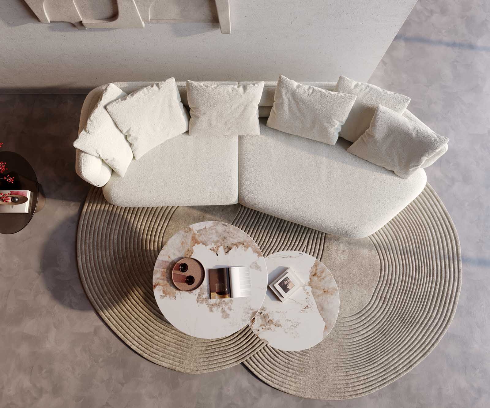 Canapé Roya 320x140 cm Bouclé Crème-Blanc 4