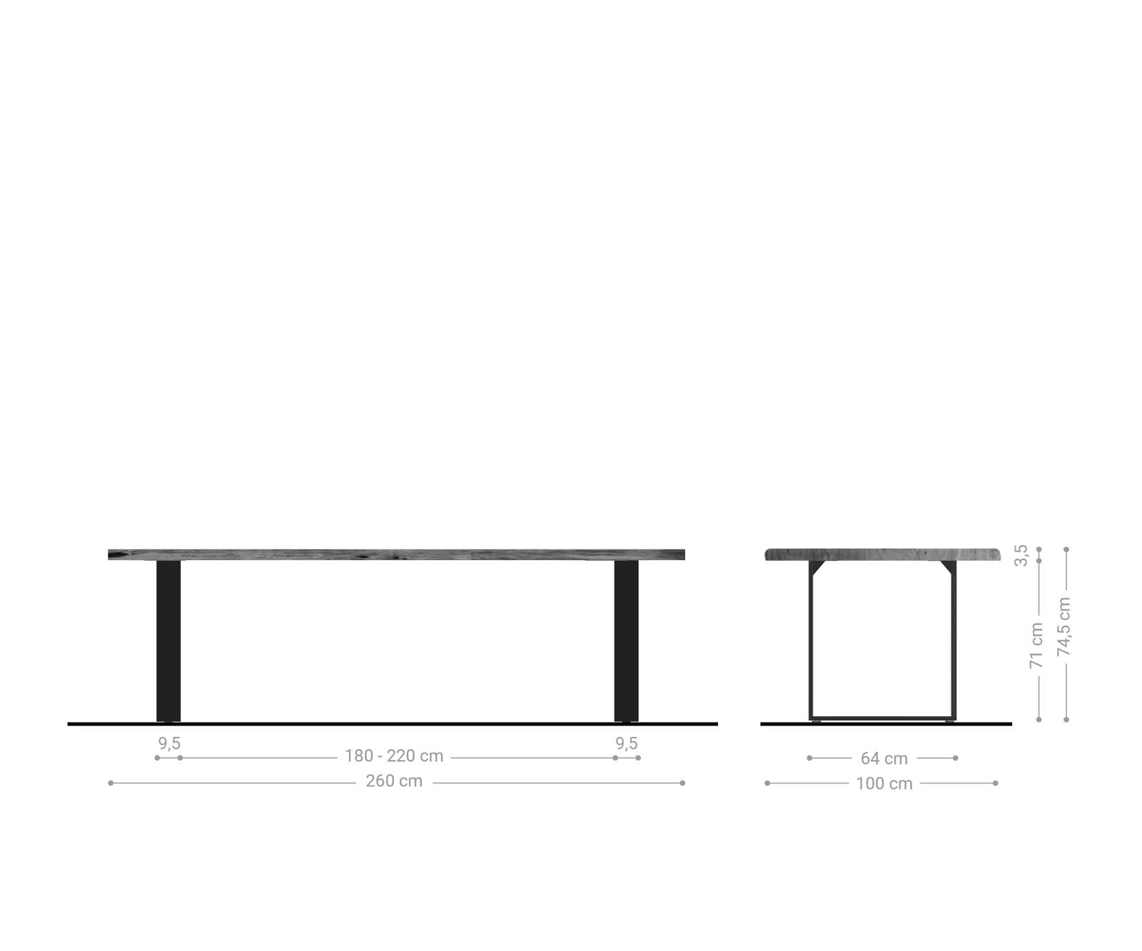 Table-à-manger Edge 260x100 acacia nature acier inoxydable mince Live-Edge 6 Table-à-manger Edge 260x100 acacia nature acier inoxydable mince Live-Edge 6