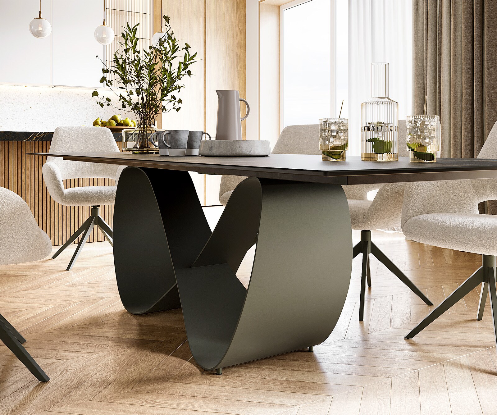Table à manger Edge 300x100 Céramique Laminam® Noir Desir Marron Infinity Métal Effet Titane 4