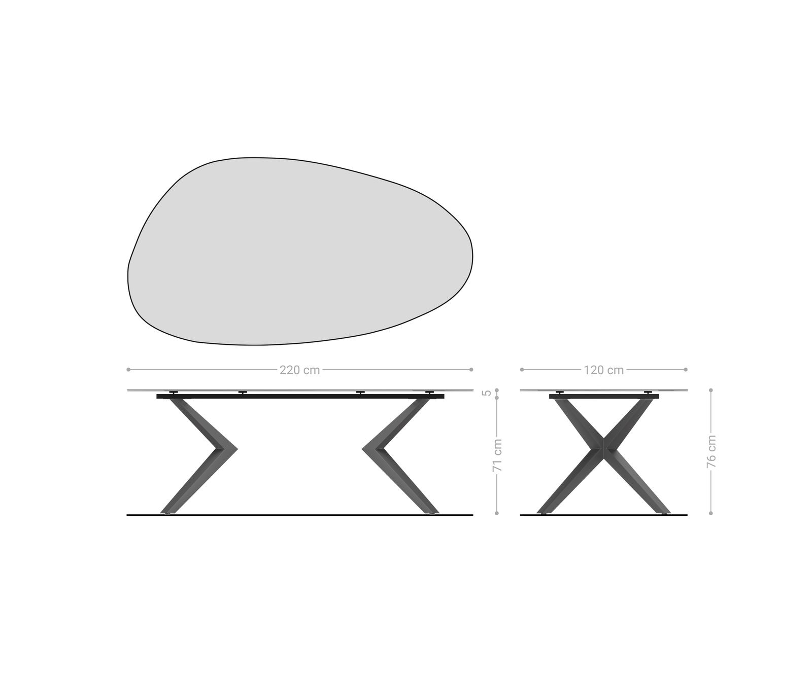 Table à manger Edge Ovale 220x120 Reliefglas RauchNoir 3D-Design Zenthara anguleux Métal Noir 7
