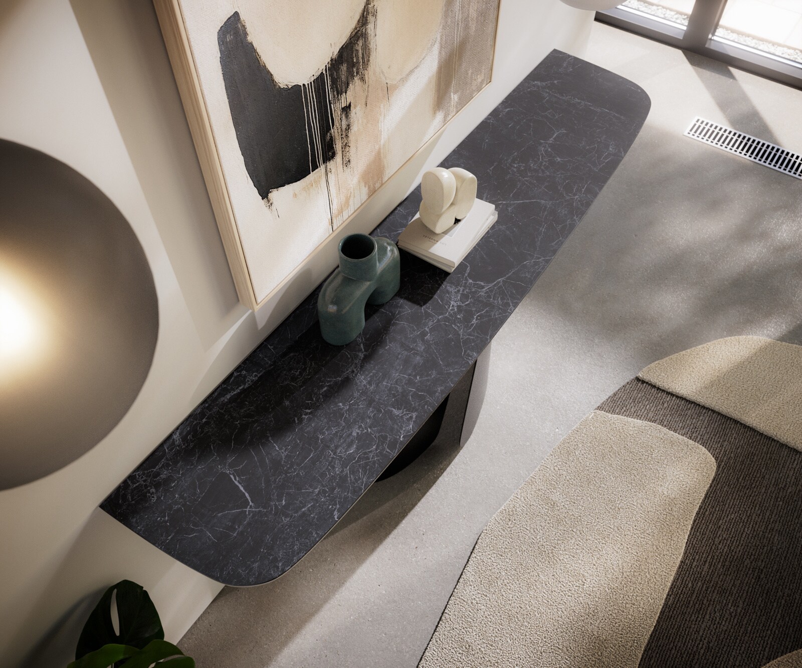 Console Edge forme bateau 180x40 cm Céramique Laminam® Nero Greco Anthrazit Livos Métal Noir 6