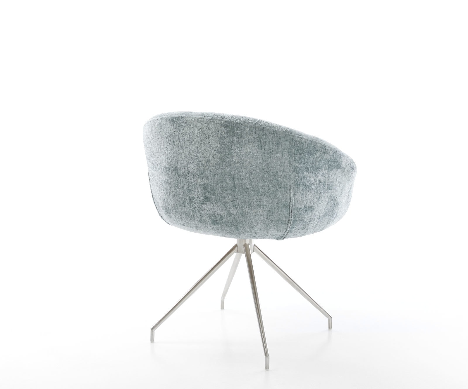 Chaise-pivotante Vinka-Flex avec accoudoirs chenille bleu pastel pied croisé conique acier inoxydable brossé pivotement sur 180° ressorts ensachés 4 Chaise-pivotante Vinka-Flex avec accoudoirs chenille bleu pastel pied croisé conique acier inoxydable brossé pivotement sur 180° ressorts ensachés 4