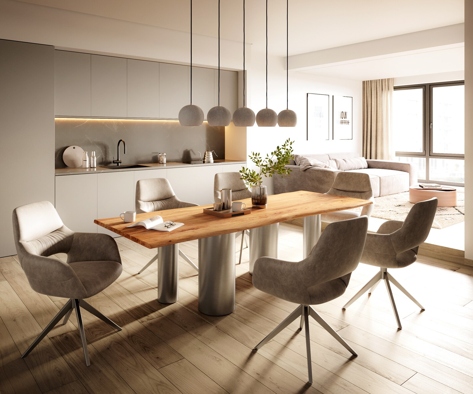 Table à manger Edge 260x100 Acacia Nature Pilier Acier inoxydable brossé Live-Edge 5