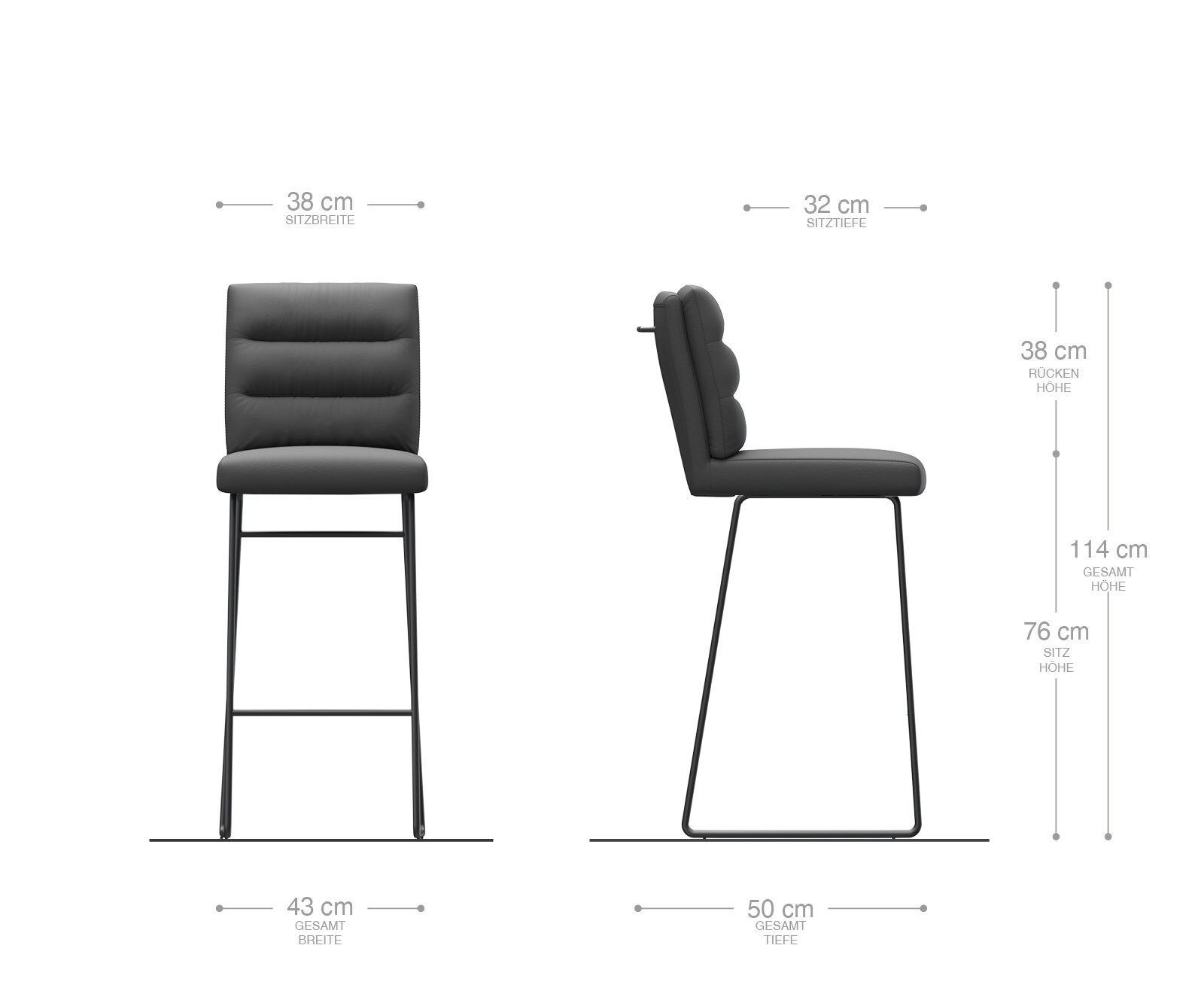 Chaise-de-bar Pela-Flex cuir véritable boue cadre à patins métal noir ressorts ensachés 5