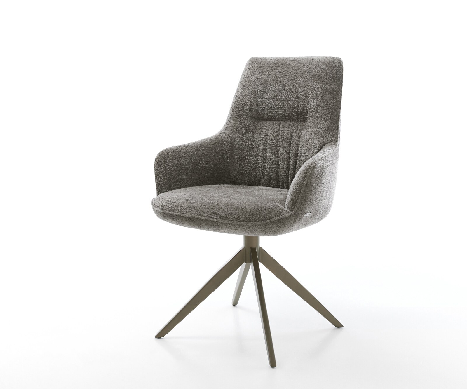 Chaise-pivotante Zelia-Flex avec accoudoirs bouclé doux couleur boue pied croisé large aspect titane pivotement sur 360° fonction bascule resorts ensachés 1