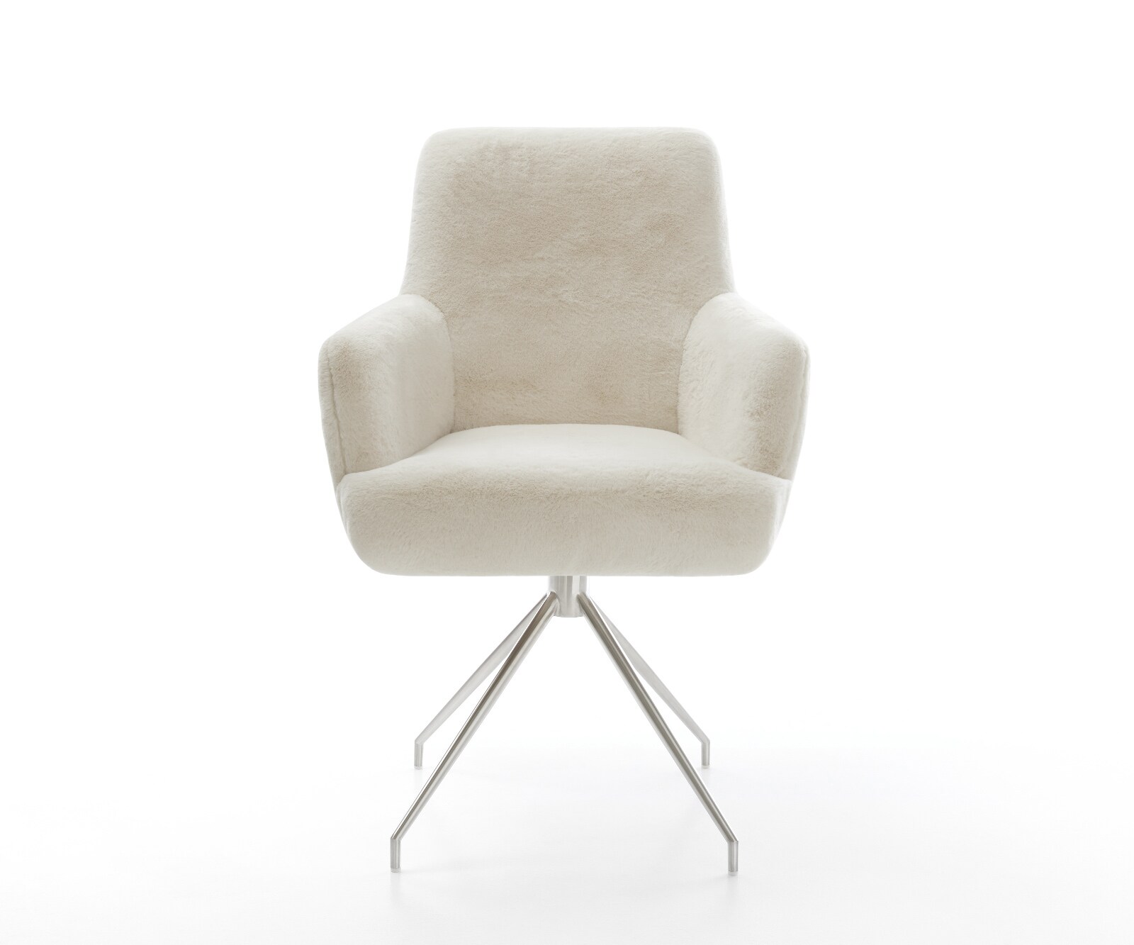 Chaise-de-salle-à-manger Heira-Flex avec accoudoirs peluche crème-blanc pied croisé conique acier inoxydable resorts ensachés 2