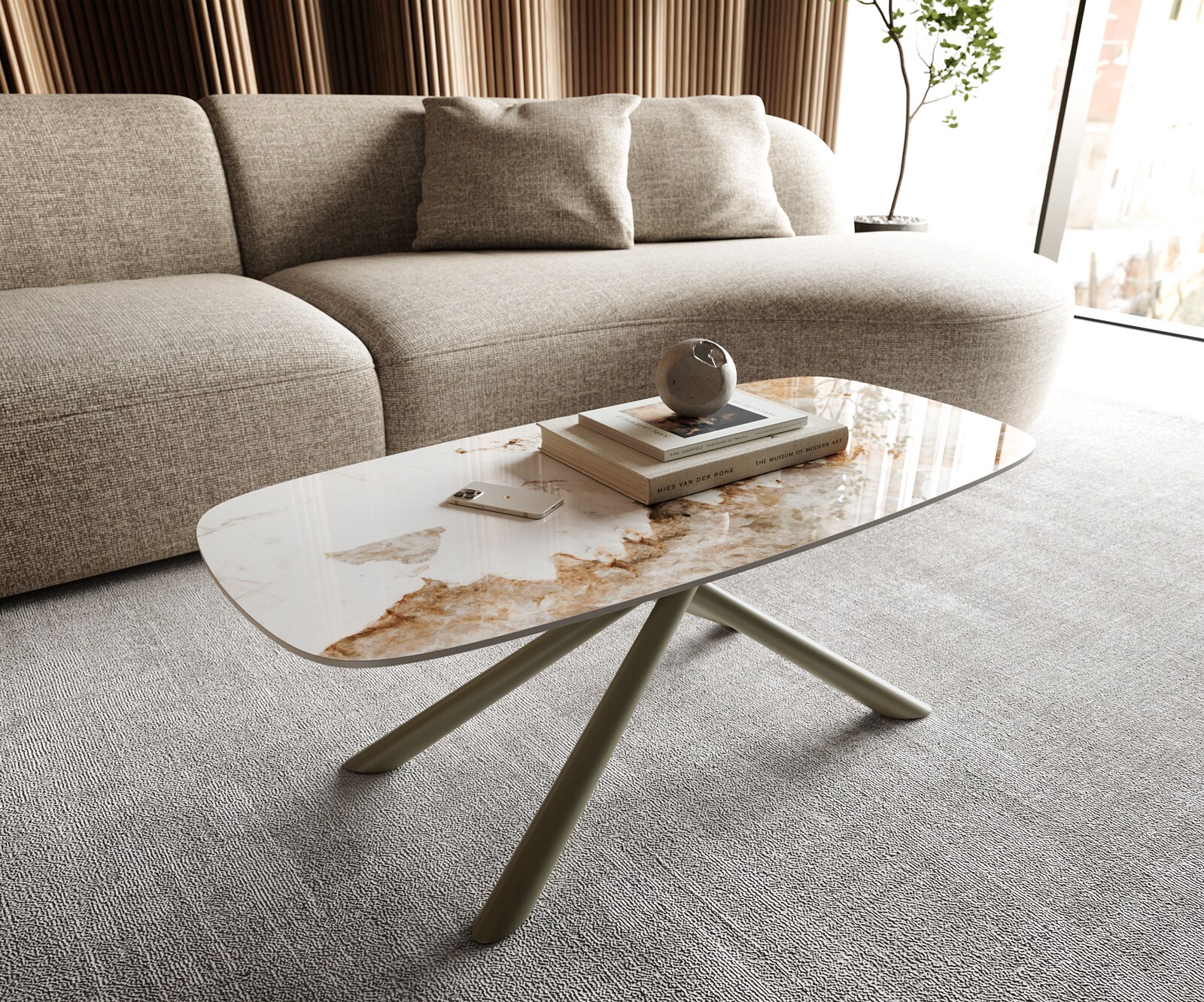 Table basse Edge Boot 100x50 cm céramique Minas Melange Sarity Metall finition effet titane