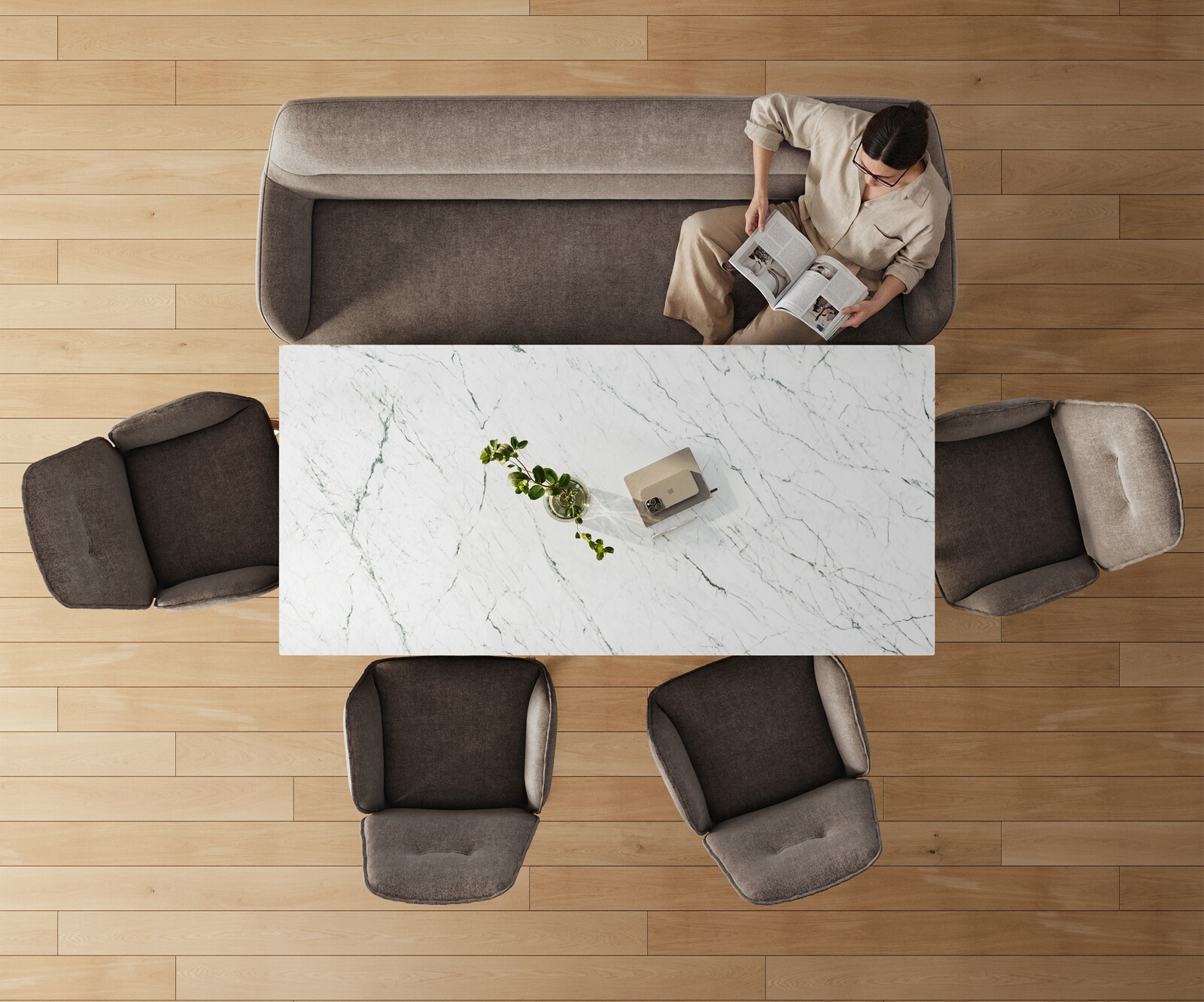 Banc-de-salle-à-manger Taya-Flex 200 cm tissu structuré doux taupe pied croisé angulaire titane ressort ensaché 6