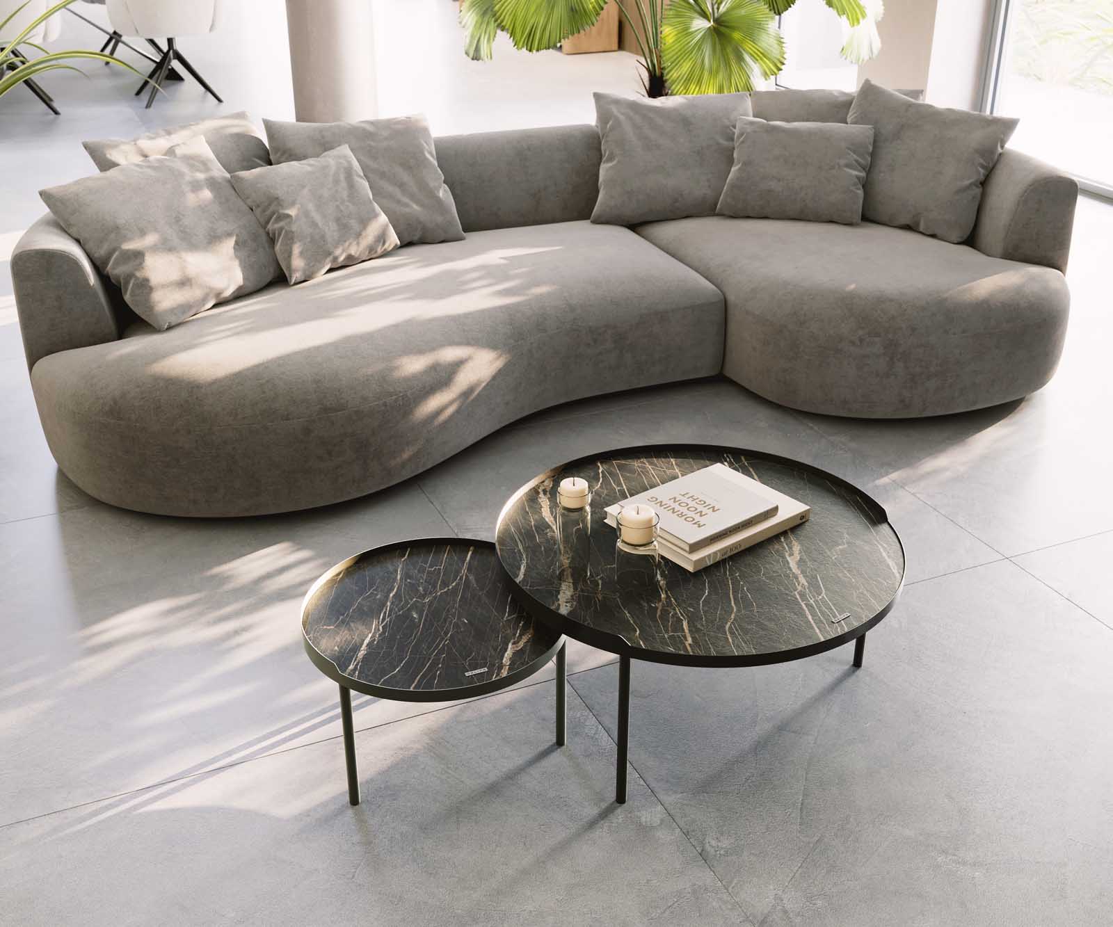 Table-basse Torell 80x80 cm Céramique Laminam®Noir Désir Marron Cadre métallique finition effet titane 6