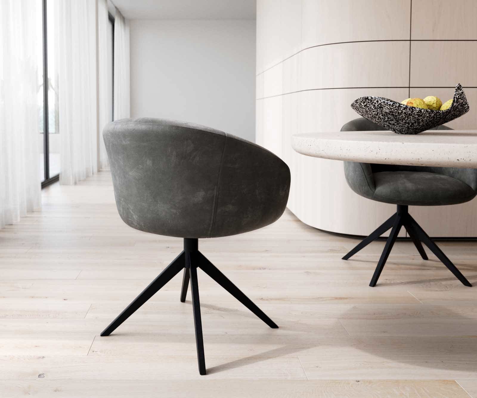 Chaise-pivotante Vinka-Flex avec accoudoirs microvelours anthracite vintage pied croisé large noir pivotement sur 360° ressorts ensachés 4 Chaise-pivotante Vinka-Flex avec accoudoirs microvelours anthracite vintage pied croisé large noir pivotement sur 360° ressorts ensachés 4