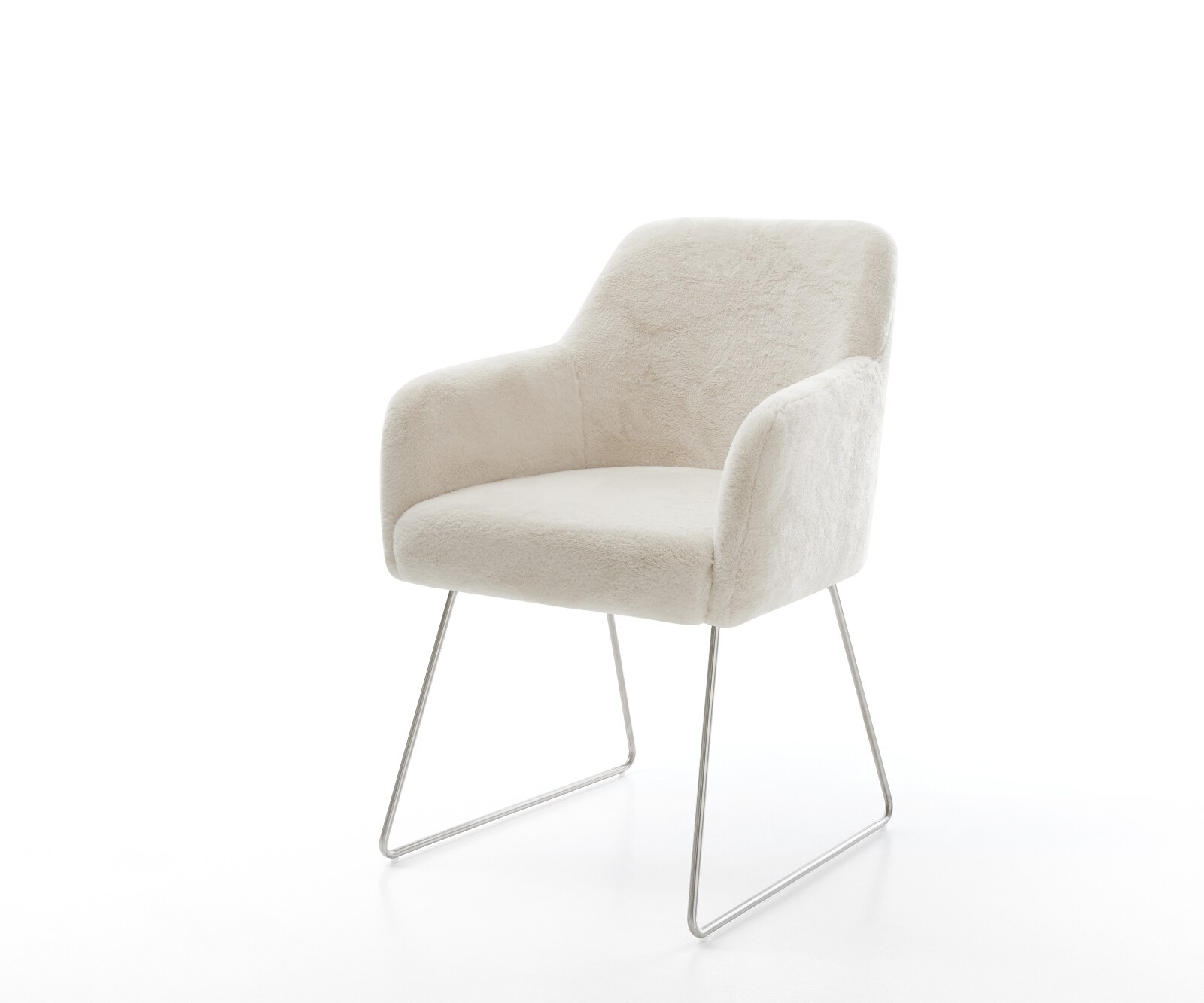 Chaise-de-salle-à-manger Greg-Flex peluche crème-blanc pied trapèze acier inoxydable resorts ensachés 1