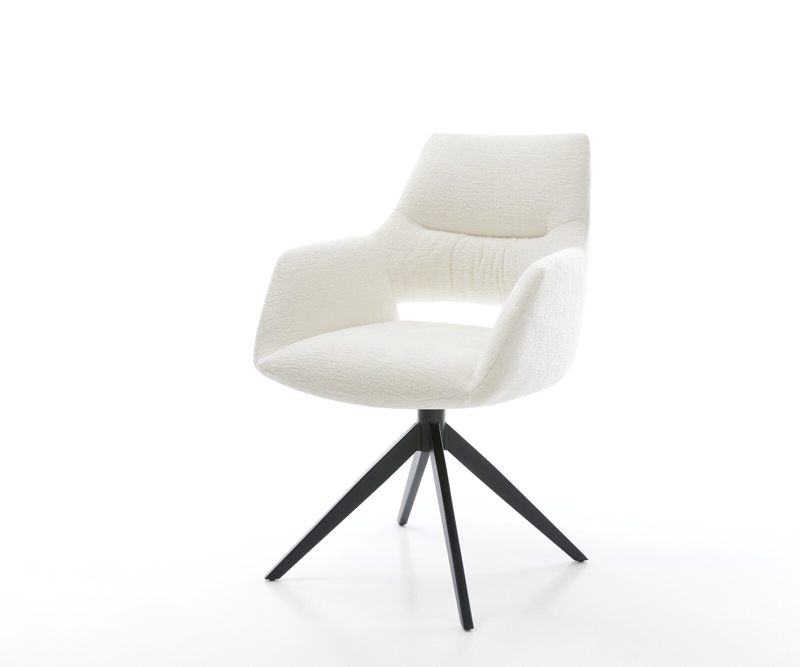 Chaise-pivotante Yago-Flex avec accoudoirs bouclé doux beige pied croisé large noir pivotement sur 360° fonction bascule resorts ensachés 1