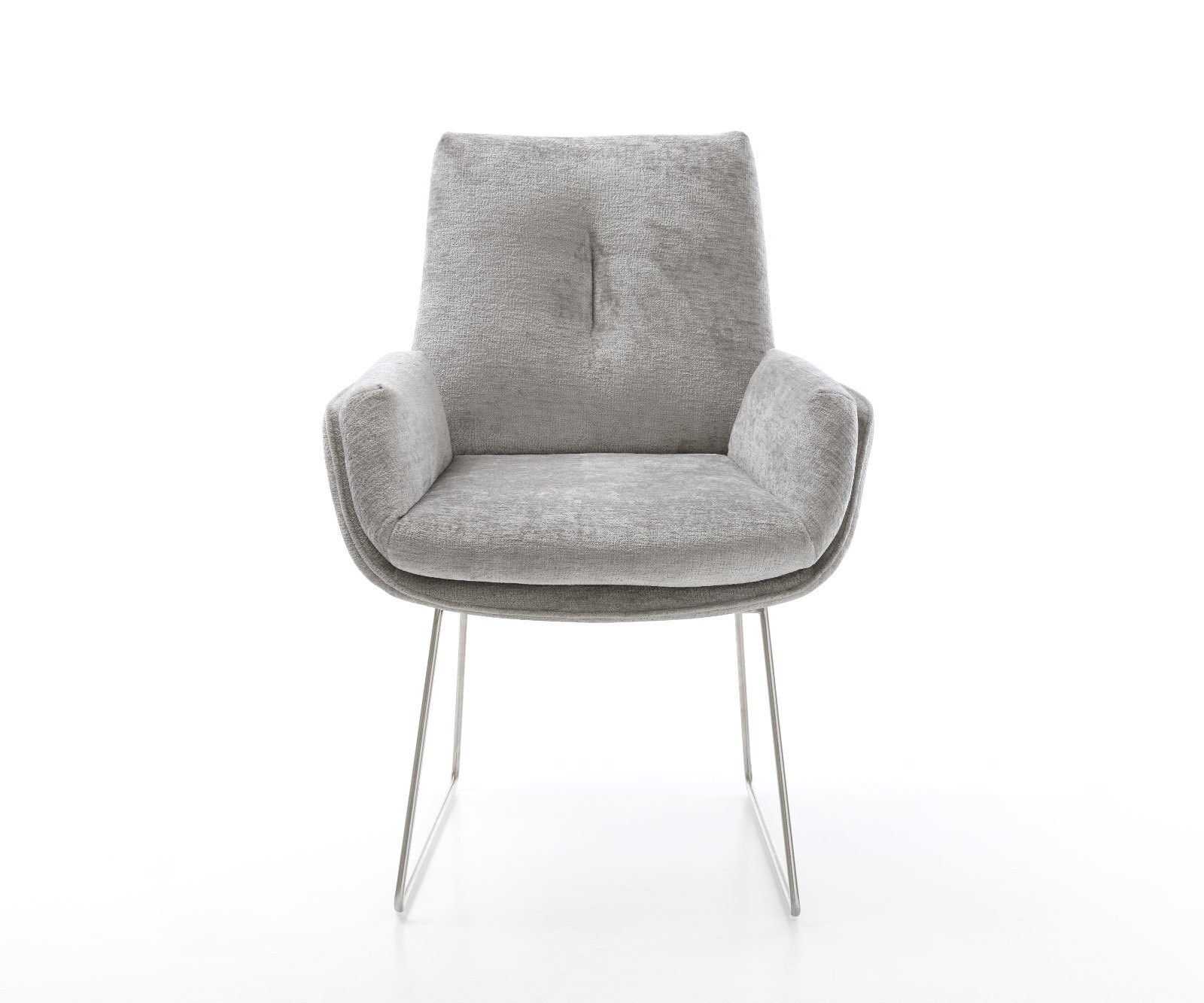 Chaise-de-salle-à-manger Clea-Flex chenille gris argenté pied trapèze acier inoxydable brossé 1 Chaise-de-salle-à-manger Clea-Flex chenille gris argenté pied trapèze acier inoxydable brossé 1